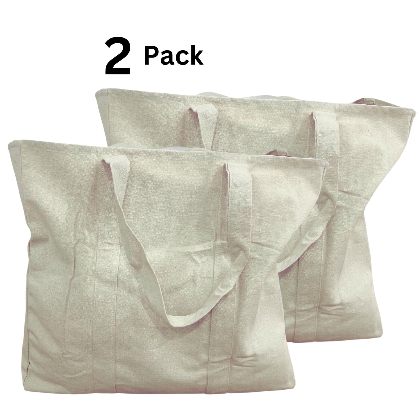 Reusable Grocery Bags 2 Pack Durable Cotton Canvas Heavy Duty Tote Bag with Reinforced Bottom Multi Purpose Tote