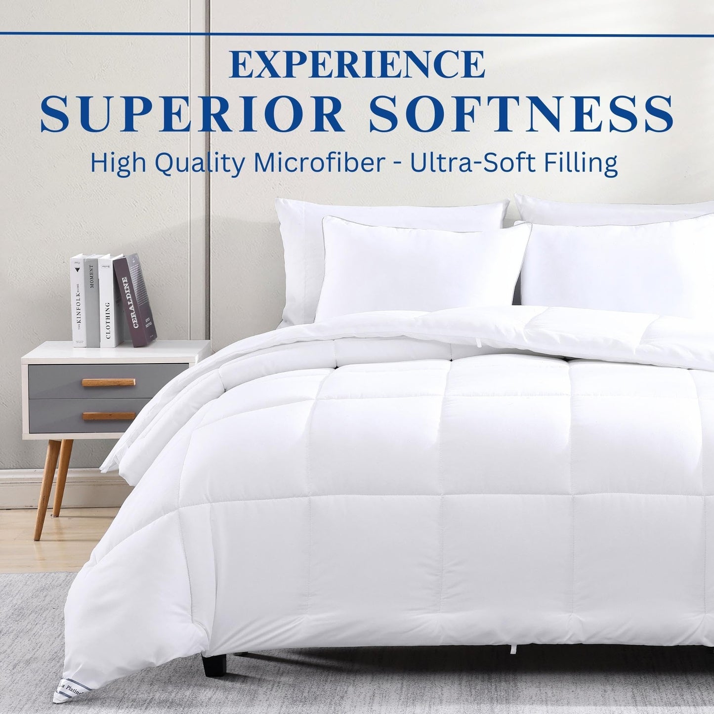 Comforter Queen Size Down Alternative Microfiber Quilted Solid Comforter/Duvet Insert - Ultra Soft Hypoallergenic Bedding - Medium Warmth for All Seasons Queen Comforter - White