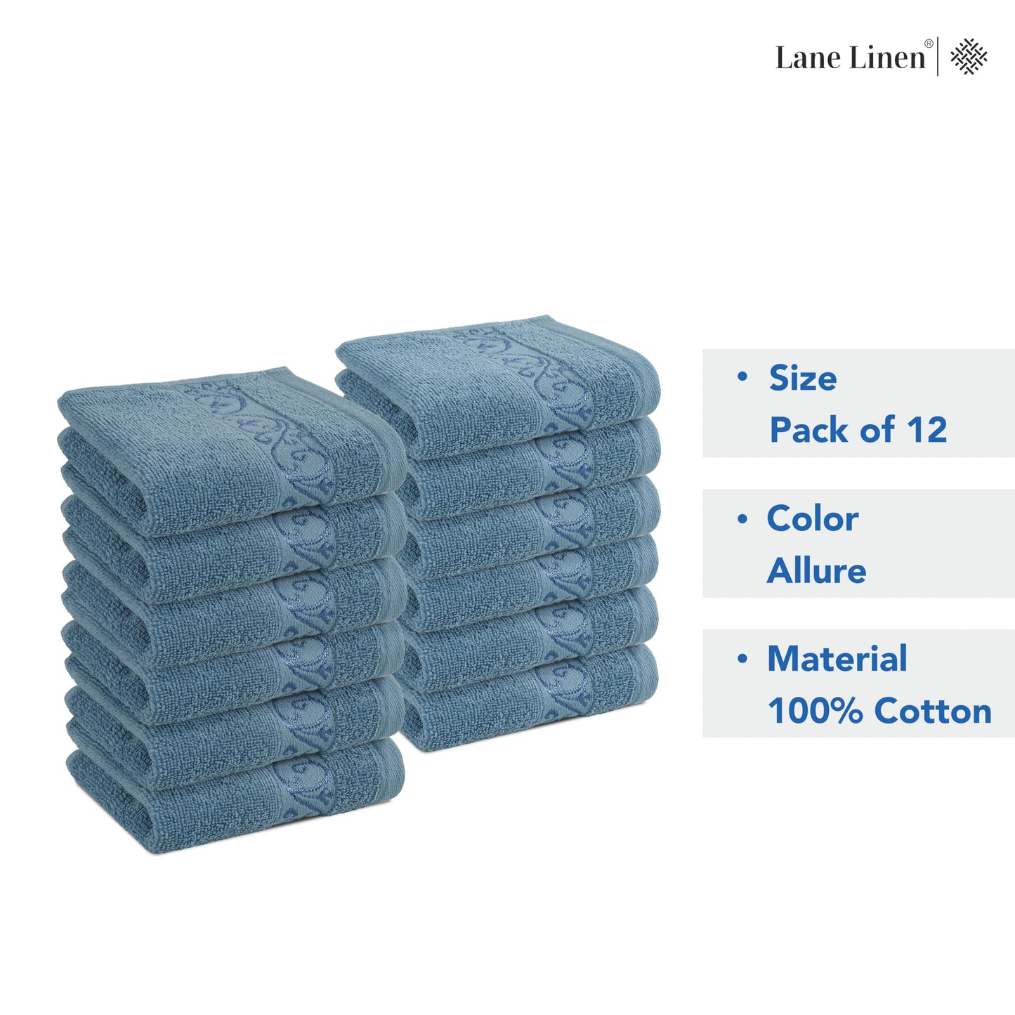 Premium 12 Pack Wash Cloths Set - 13x13 Inches, Highly Absorbent 100% Cotton Towels for Bathroom, Spa, Gym, Face - Grey