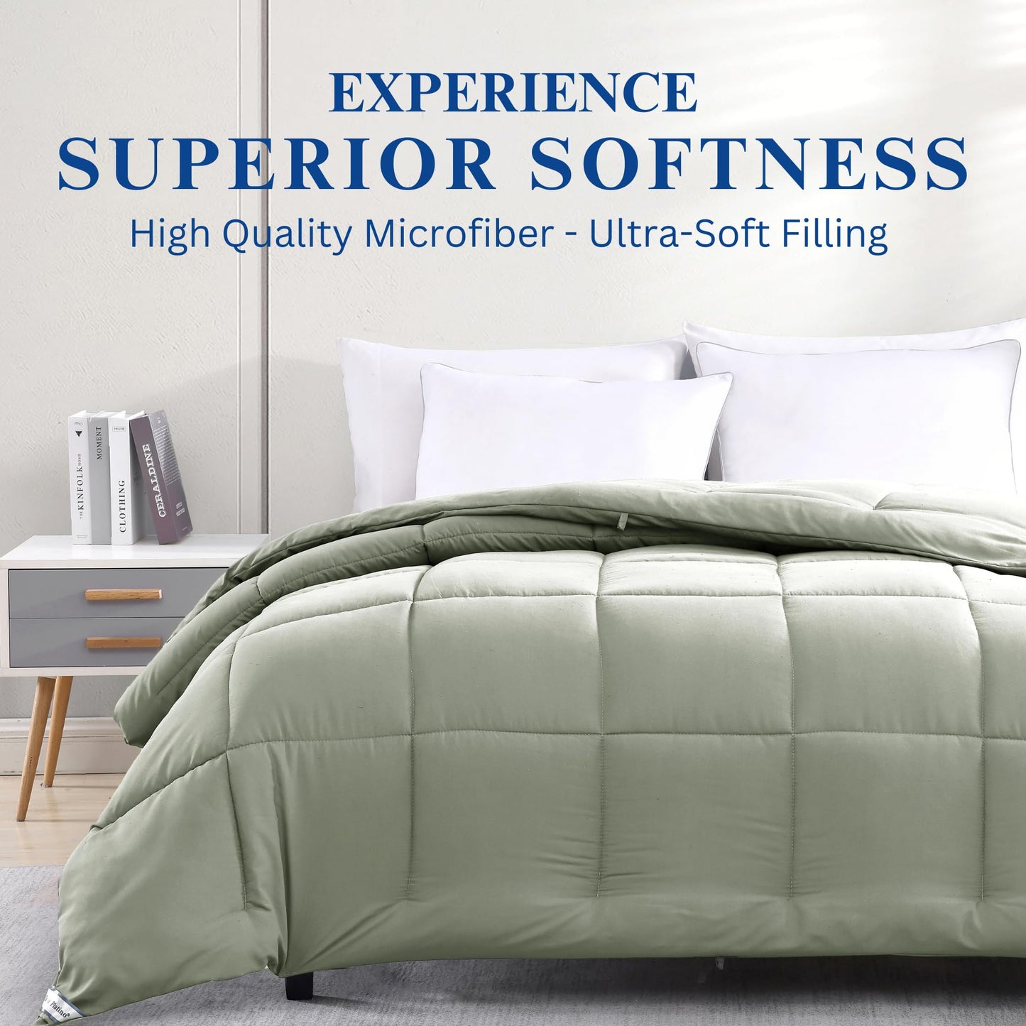 Comforter Queen Size Down Alternative Microfiber Quilted Solid Comforter/Duvet Insert - Ultra Soft Hypoallergenic Bedding - Medium Warmth for All Seasons Queen Comforter - White