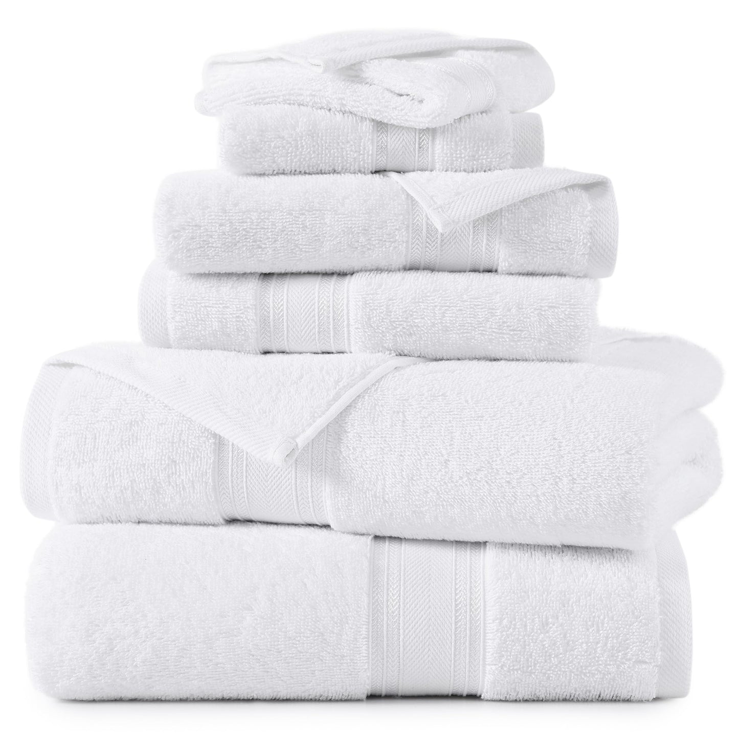 LANE LINEN Luxury Bath Towels Set - 6 Piece 100% CottonBathroom Zero Twist Shower Extra Absorbent Towel Super Soft 2 Hand Wash Cloths White