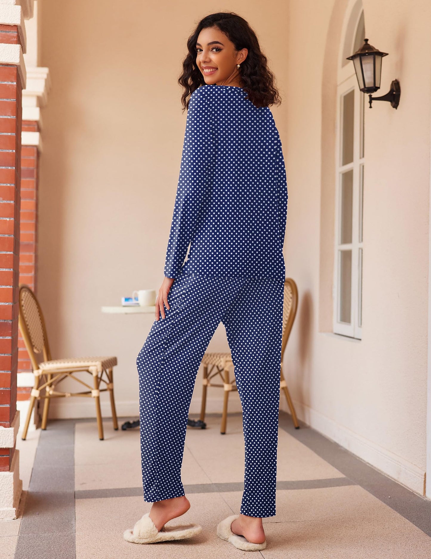 Ekouaer 2 Pack Women's Pajama Set Soft Long Sleeve Sleepwear Loungewear Pjs Sets with Pockets