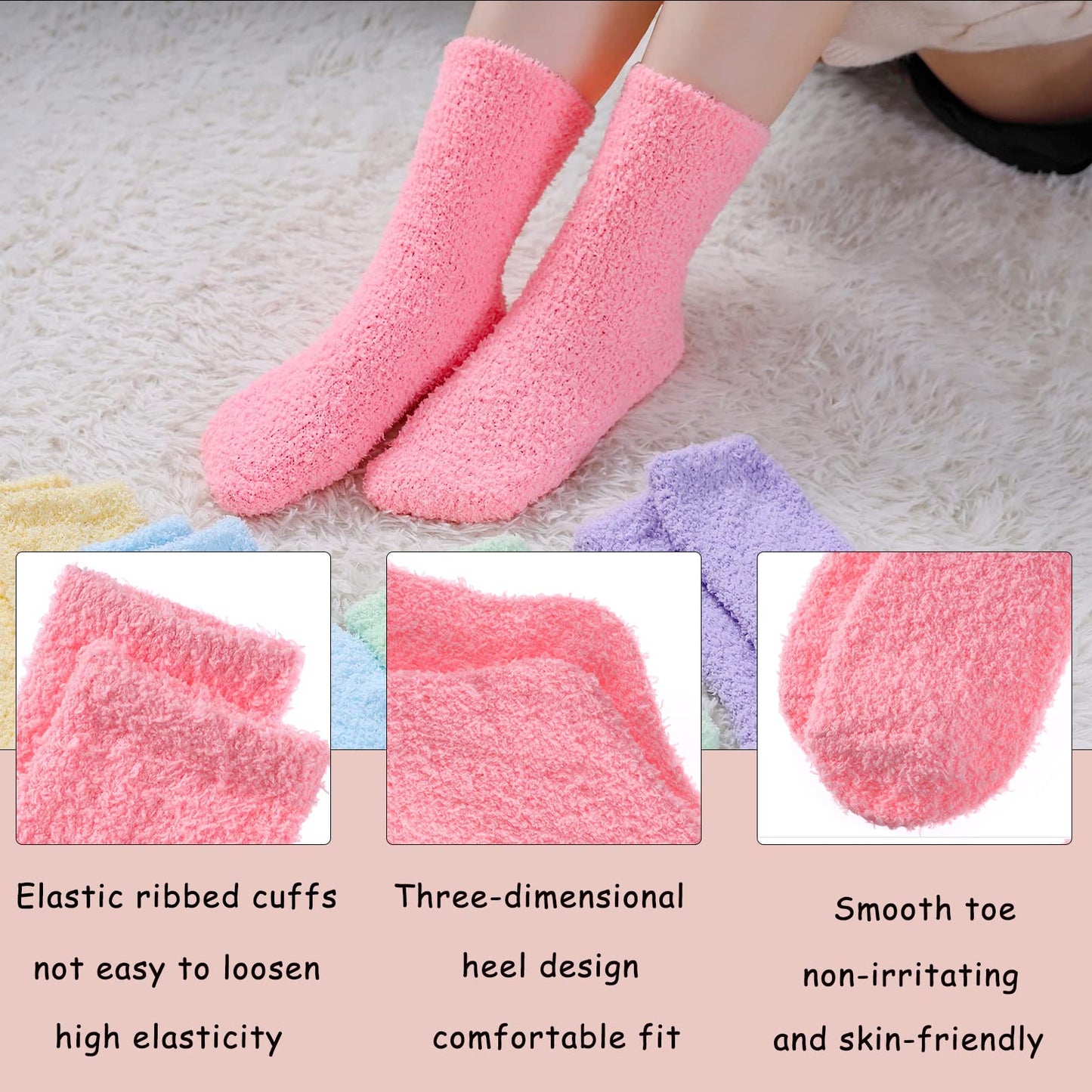 VoJoPi Fuzzy Socks for Women, Size 5-10, 5 Pairs Warm Fluffy Winter Bed Socks Cozy Sleeping Socks, Gifts Christmas Socks