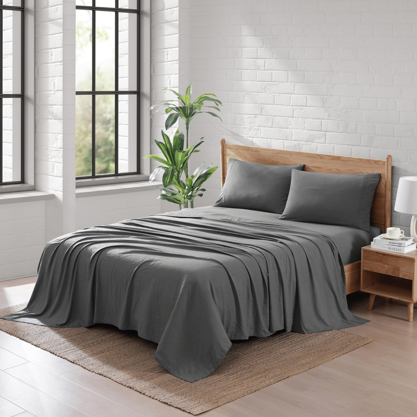 Queen Sheet Set Oxygen Washed - Premium Ultra-Soft Microfiber Queen Bed Sheets - Incredible Softness - Deep Pocket - Bedding Sheets & Pillowcases (Queen, Charcoal)