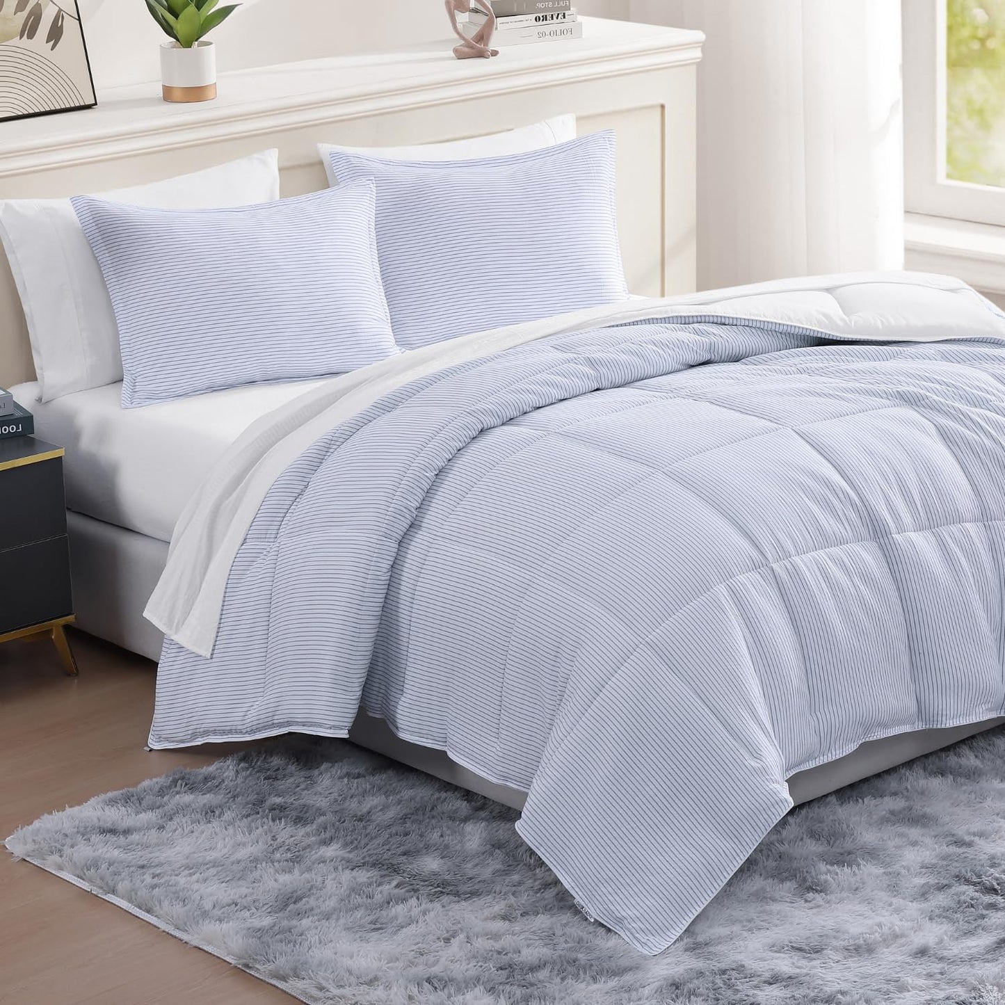 King Size Comforter Set Washed - 7 Pieces King Size Bed in A Bag, Bedding Sets with Comforters, Sheets, Pillowcases & Shams - Mineral