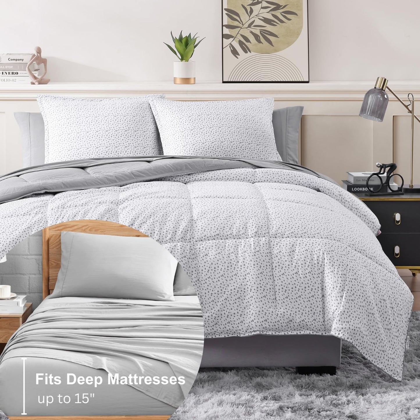 King Size Comforter Set Washed - 7 Pieces King Size Bed in A Bag, Bedding Sets with Comforters, Sheets, Pillowcases & Shams - Mineral