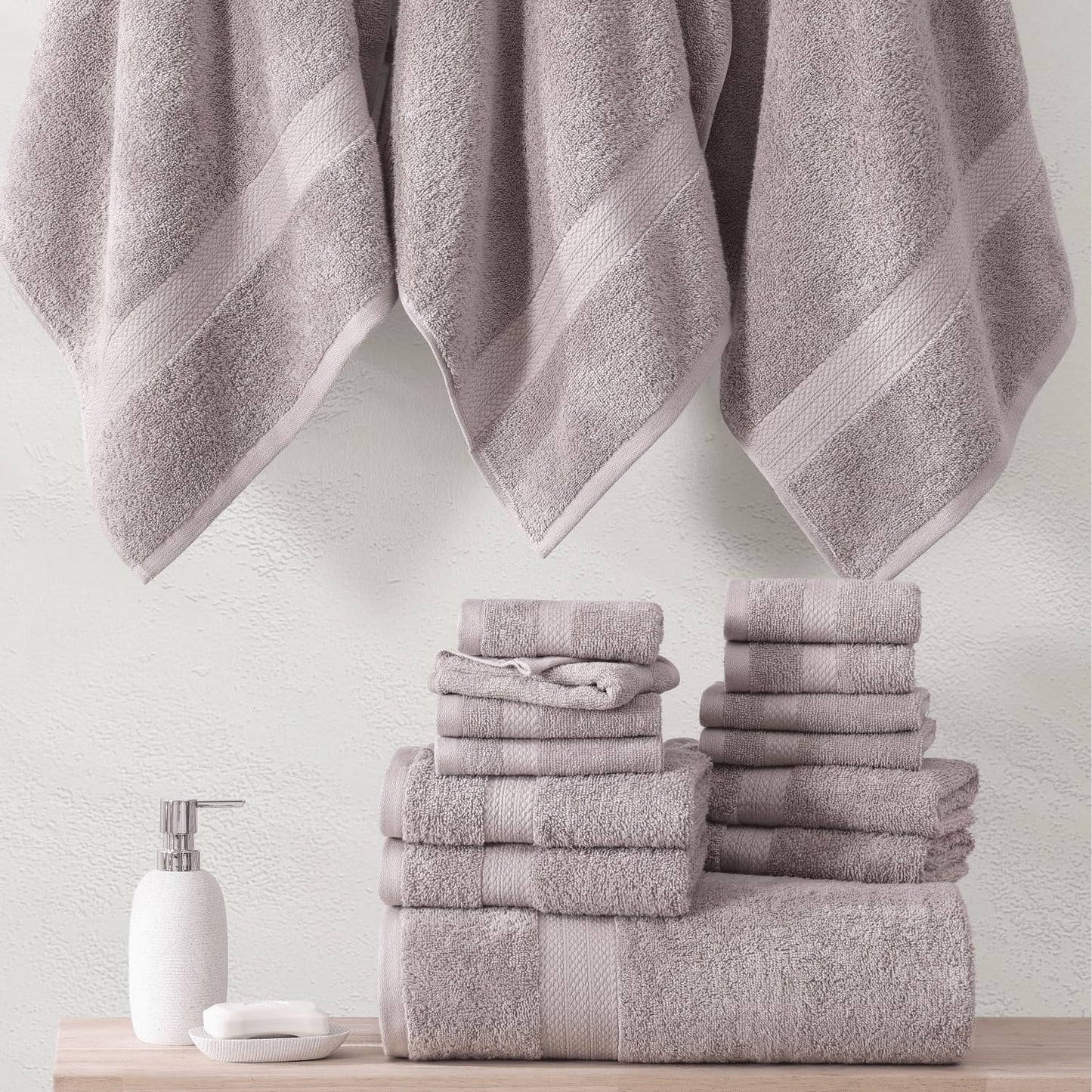 LANE LINEN 100% Cotton Bath Towels for Bathroom Set-Space Grey Bath Towel Set, 2 Luxury Bath Towels Extra Large, 4 Space Grey Hand Towels for Bathroom and 4 Washcloths Sets- 10 PC Bathroom Towels Set