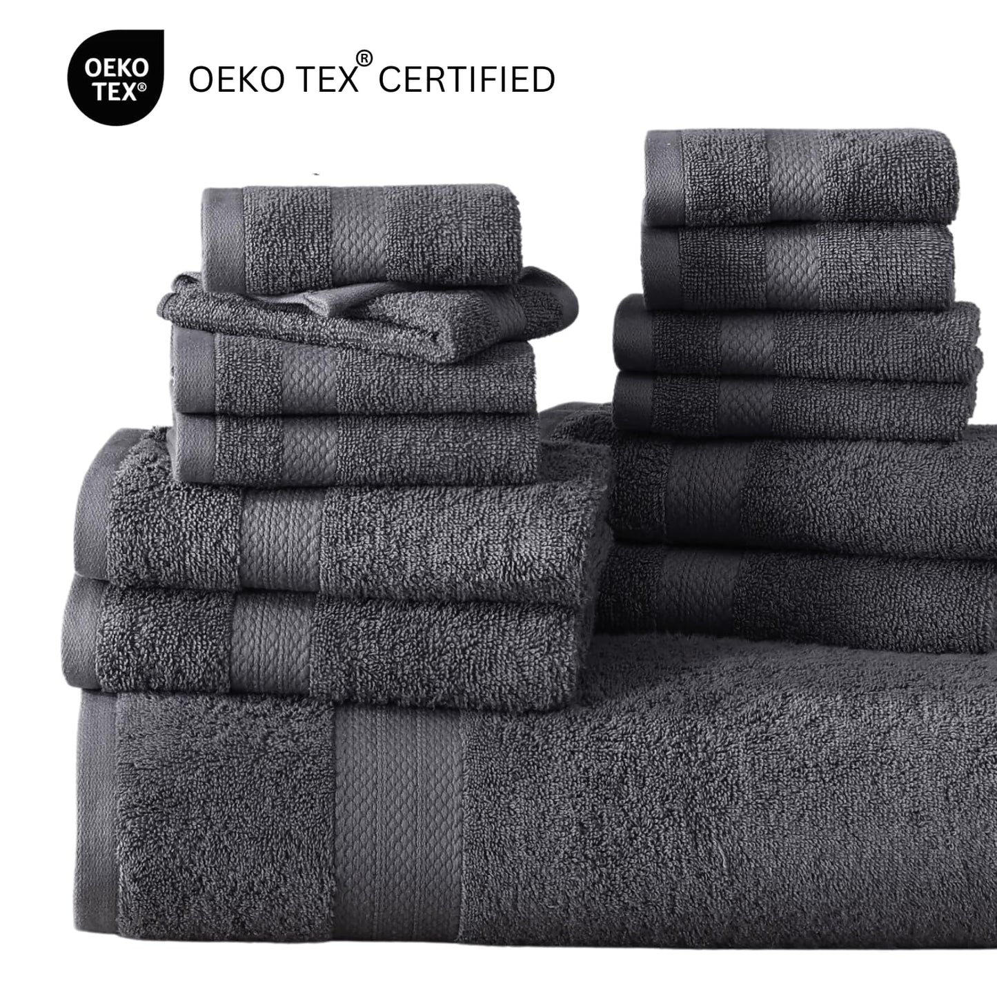 LANE LINEN 100% Cotton Bath Towels for Bathroom Set-Space Grey Bath Towel Set, 2 Luxury Bath Towels Extra Large, 4 Space Grey Hand Towels for Bathroom and 4 Washcloths Sets- 10 PC Bathroom Towels Set