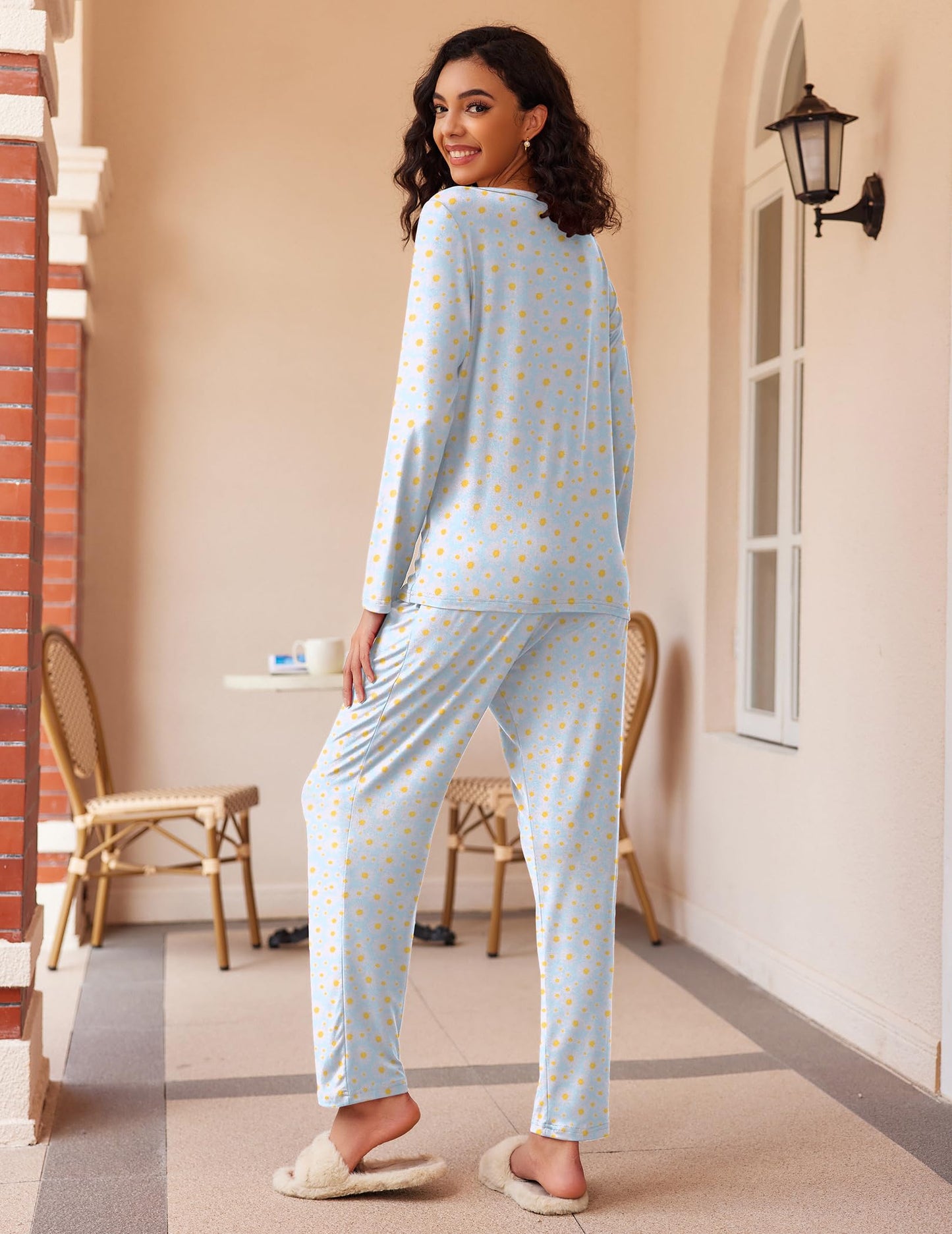Ekouaer 2 Pack Women's Pajama Set Soft Long Sleeve Sleepwear Loungewear Pjs Sets with Pockets