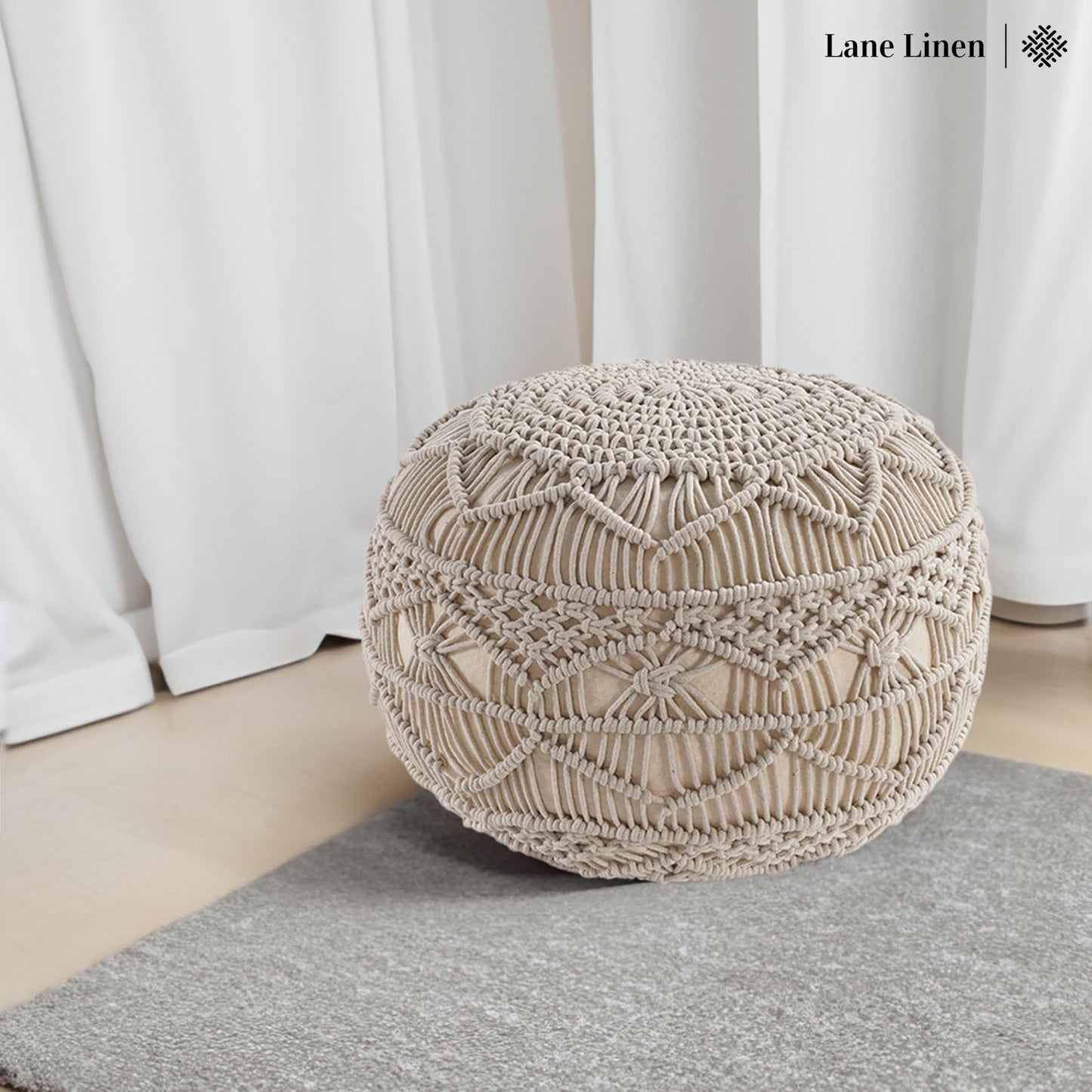 LANE LINEN Hand Knitted Cable Style Dori Pouf - Wine, Floor Ottoman - 100% Cotton Braid Cord - Handmade & Hand Stitched - Truly one of a Kind Seating - 20 Diameter x 14 Height