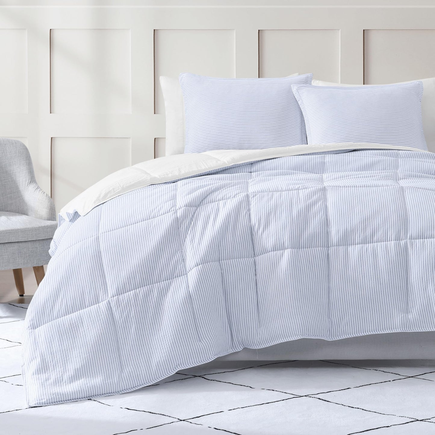 Ultra Soft Organic Cotton Queen Comforter Set - Hypoallergenic Down Alternative, All-Season Warm Bedding (1 Comforter, 2 Pillow Shams) - Charcoal