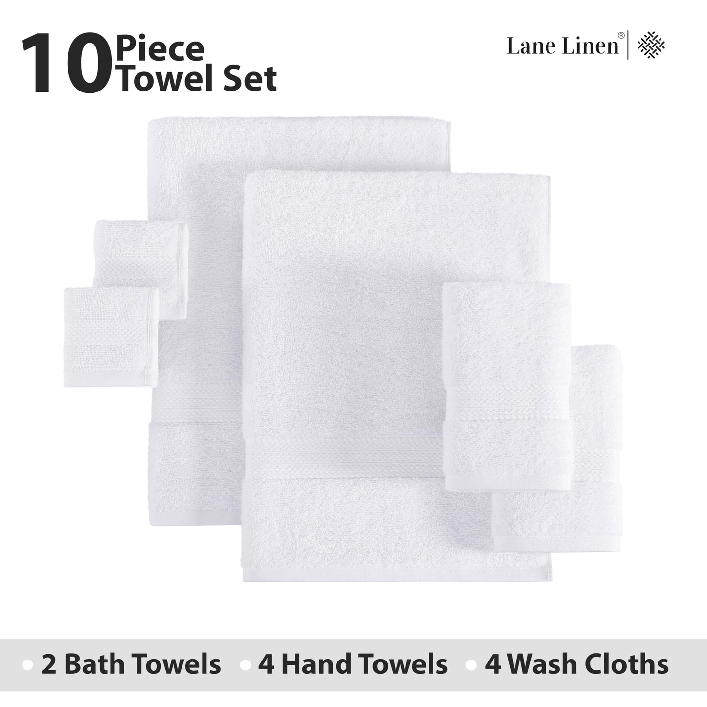 LANE LINEN 100% Cotton Bath Towels for Bathroom Set-Space Grey Bath Towel Set, 2 Luxury Bath Towels Extra Large, 4 Space Grey Hand Towels for Bathroom and 4 Washcloths Sets- 10 PC Bathroom Towels Set