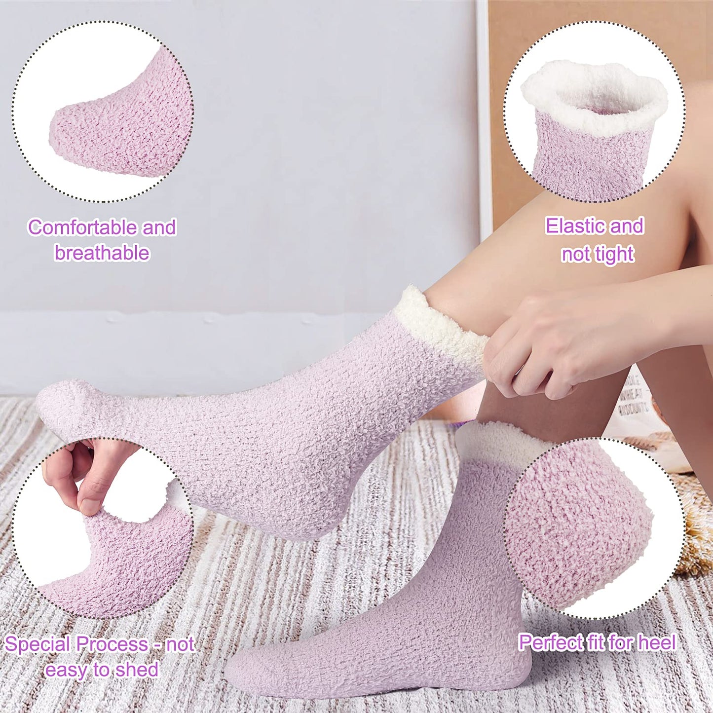 VoJoPi Fuzzy Socks for Women, Size 5-10, 5 Pairs Warm Fluffy Winter Bed Socks Cozy Sleeping Socks, Gifts Christmas Socks