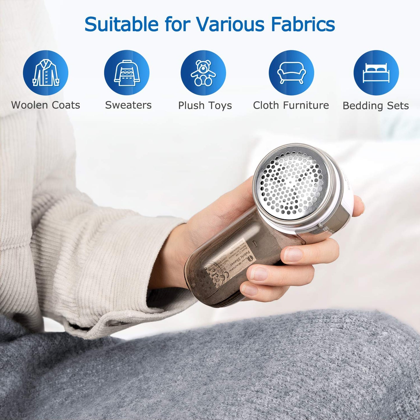 BEAUTURAL Lint Remover Fabric Shaver and Sweater Defuzzer with 2-Speeds, 2 Replaceable Stainless Steel Blades, Battery Operated