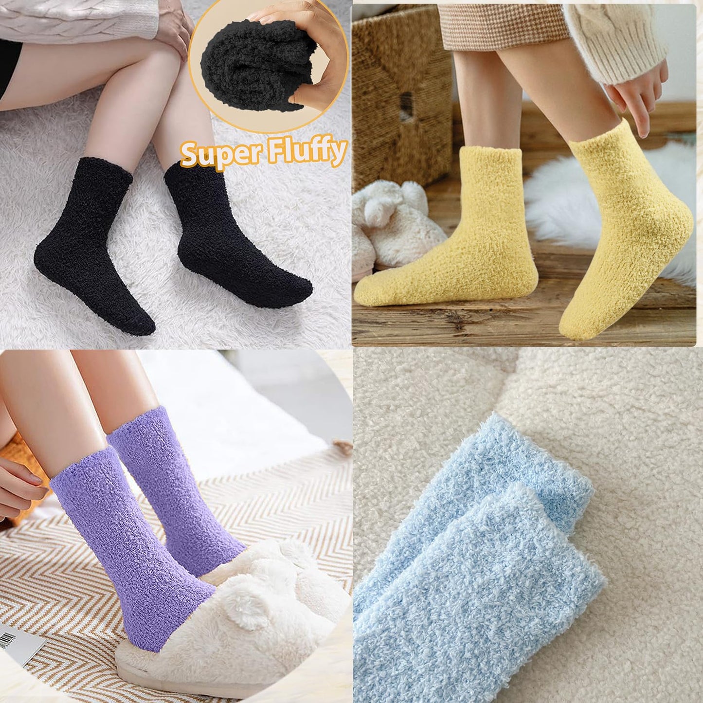 VoJoPi Fuzzy Socks for Women, Size 5-10, 5 Pairs Warm Fluffy Winter Bed Socks Cozy Sleeping Socks, Gifts Christmas Socks