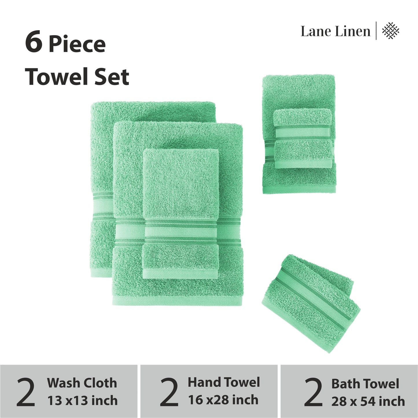 LANE LINEN Luxury Bath Towels Set - 6 Piece 100% CottonBathroom Zero Twist Shower Extra Absorbent Towel Super Soft 2 Hand Wash Cloths White