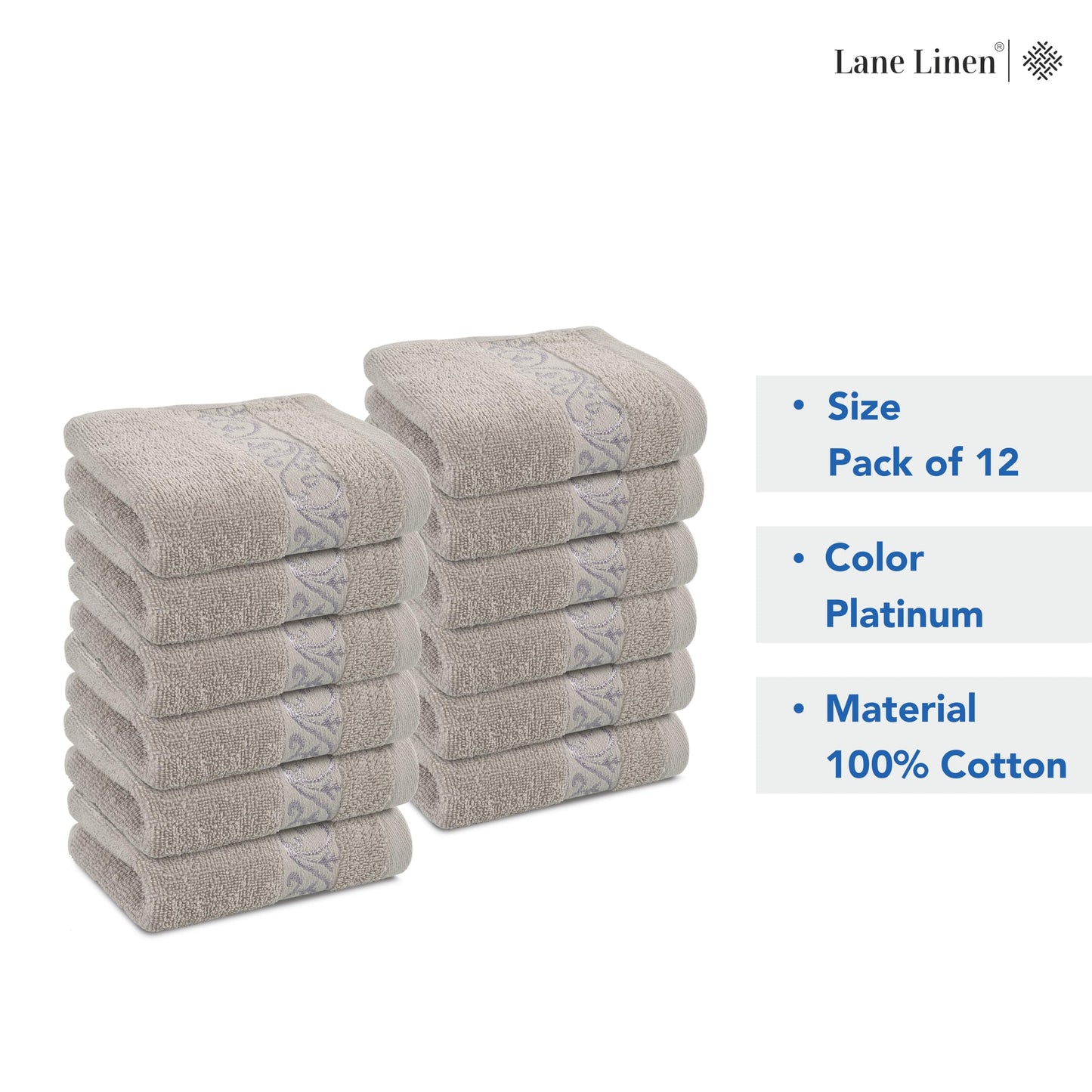 Premium 12 Pack Wash Cloths Set - 13x13 Inches, Highly Absorbent 100% Cotton Towels for Bathroom, Spa, Gym, Face - Grey