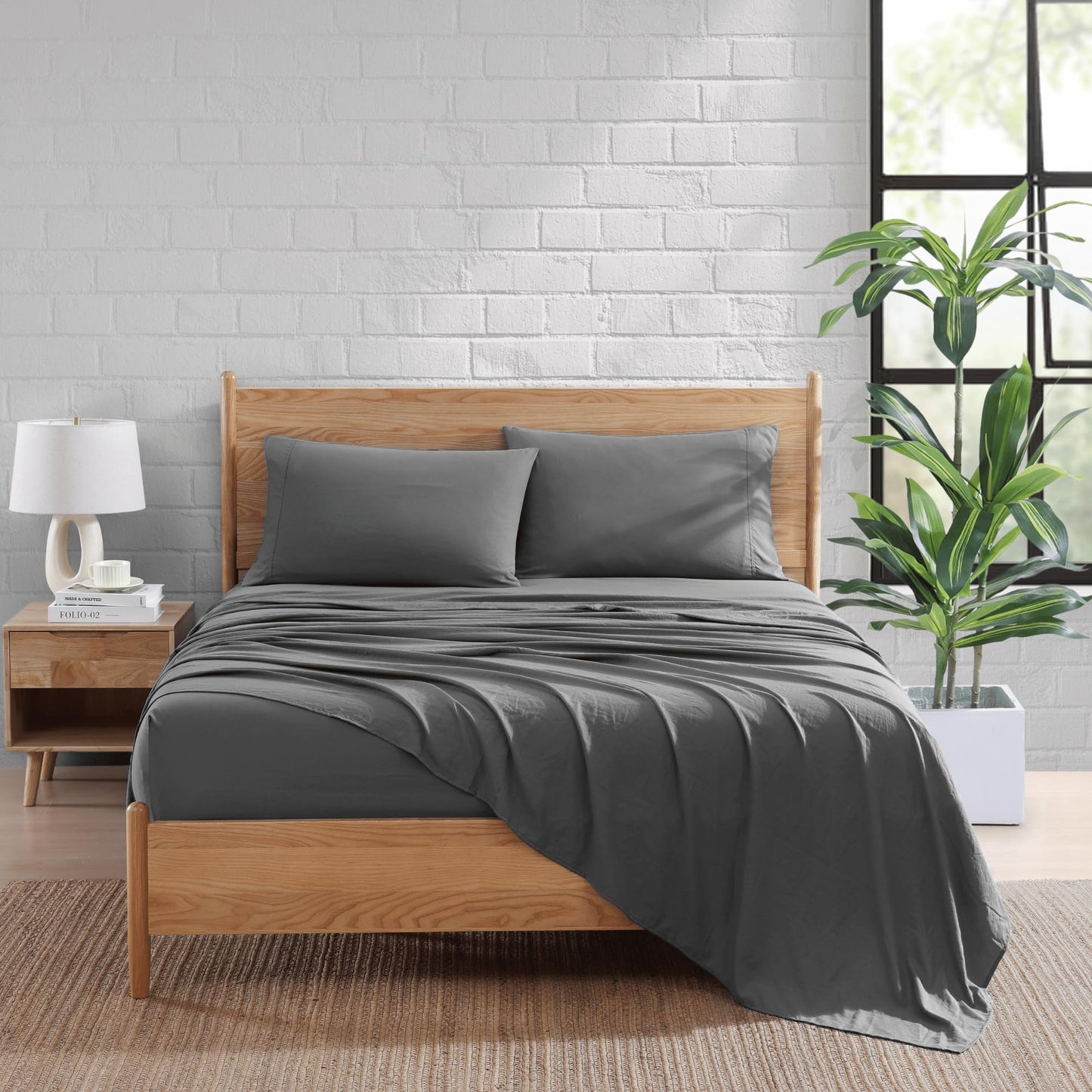 Queen Sheet Set Oxygen Washed - Premium Ultra-Soft Microfiber Queen Bed Sheets - Incredible Softness - Deep Pocket - Bedding Sheets & Pillowcases (Queen, Charcoal)