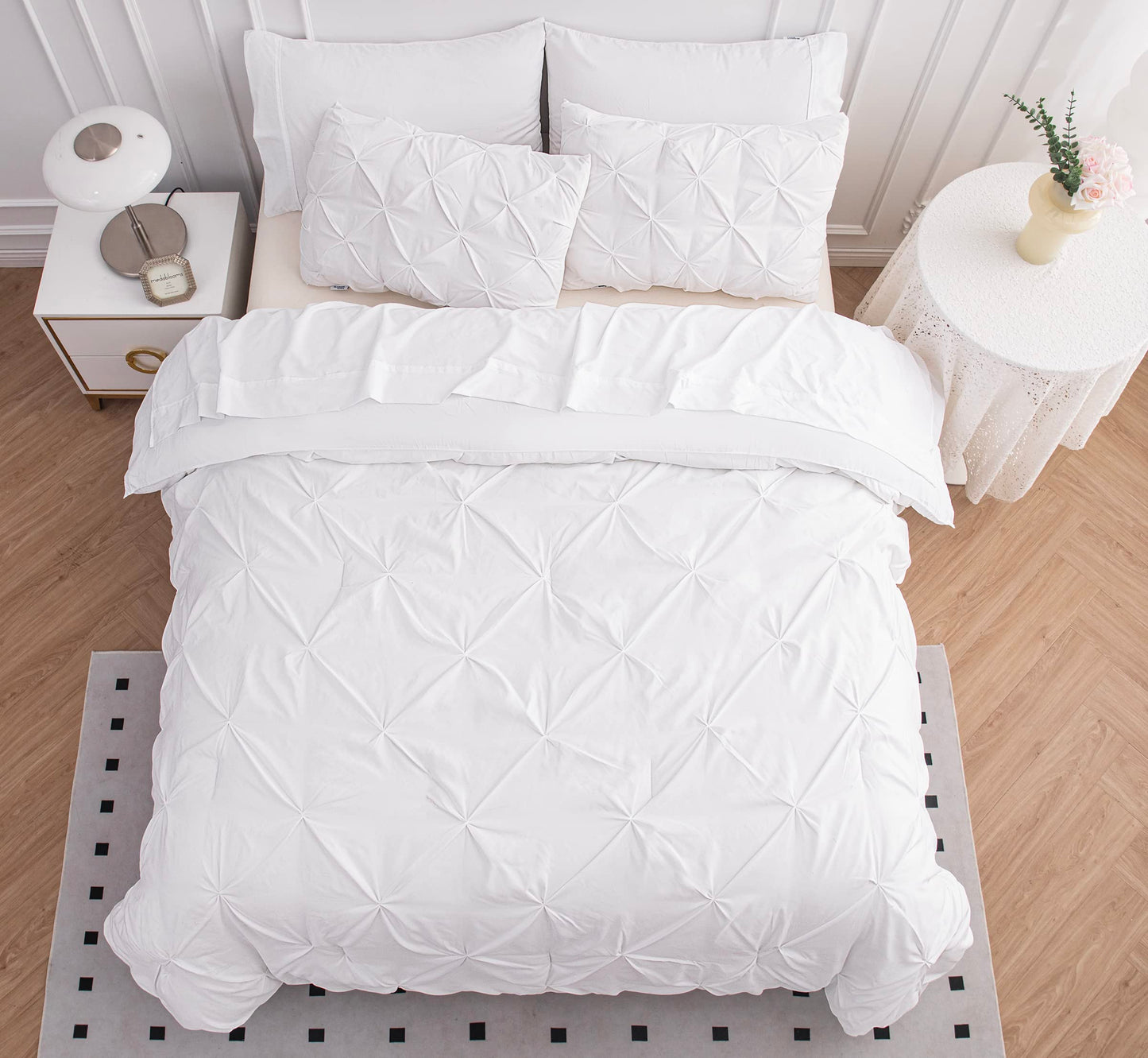 Queen Comforter Set White - 7 Pieces Bed in a Bag - Bedding Set with Comforters, Sheets, Pillowcases & Shams, Queen Size Bedding Set