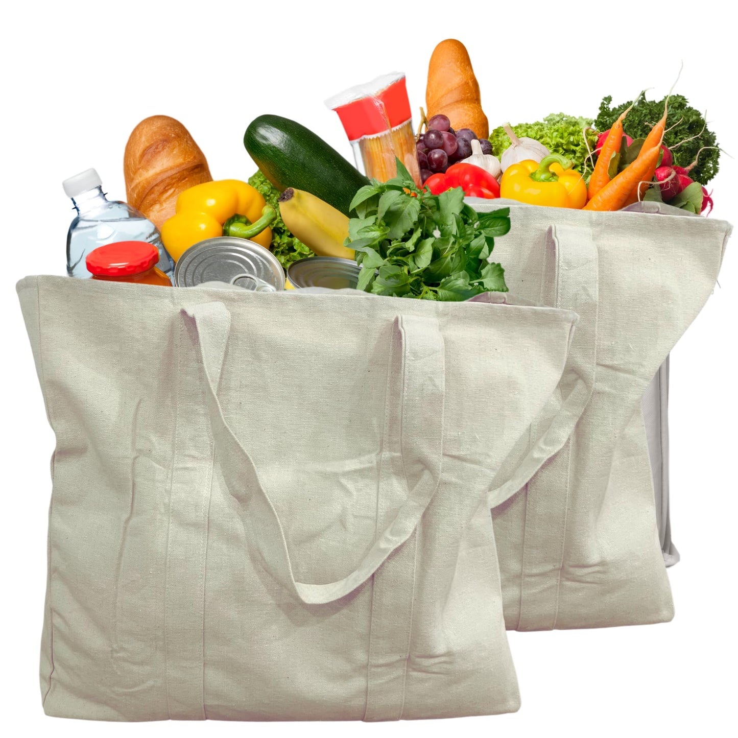 Reusable Grocery Bags 2 Pack Durable Cotton Canvas Heavy Duty Tote Bag with Reinforced Bottom Multi Purpose Tote