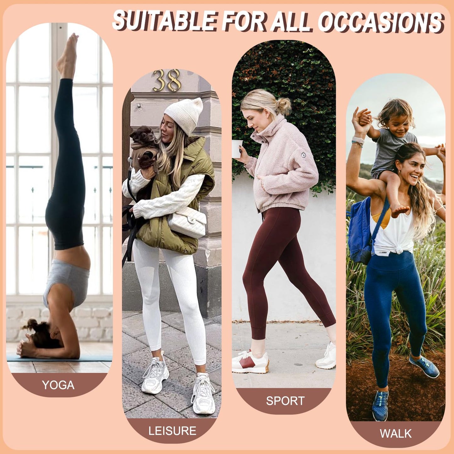 DHSO 3 Pack Leggings for Women, High Waist Tummy Control Yoga Pants Non See-Through Workout Running Tights