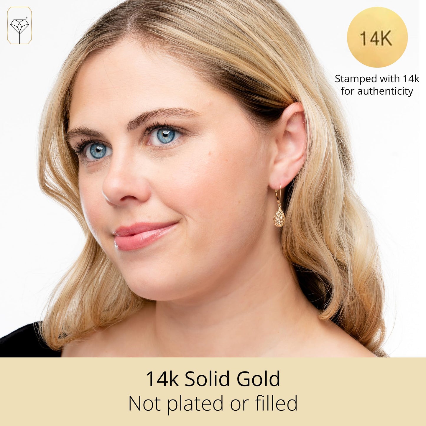 14K Filigree Gold Earrings for Women | Gold Dangle Earrings with Secure Leverback | Hypoallergenic and Lightweight Drop Earrings for Women by MAX + STONE