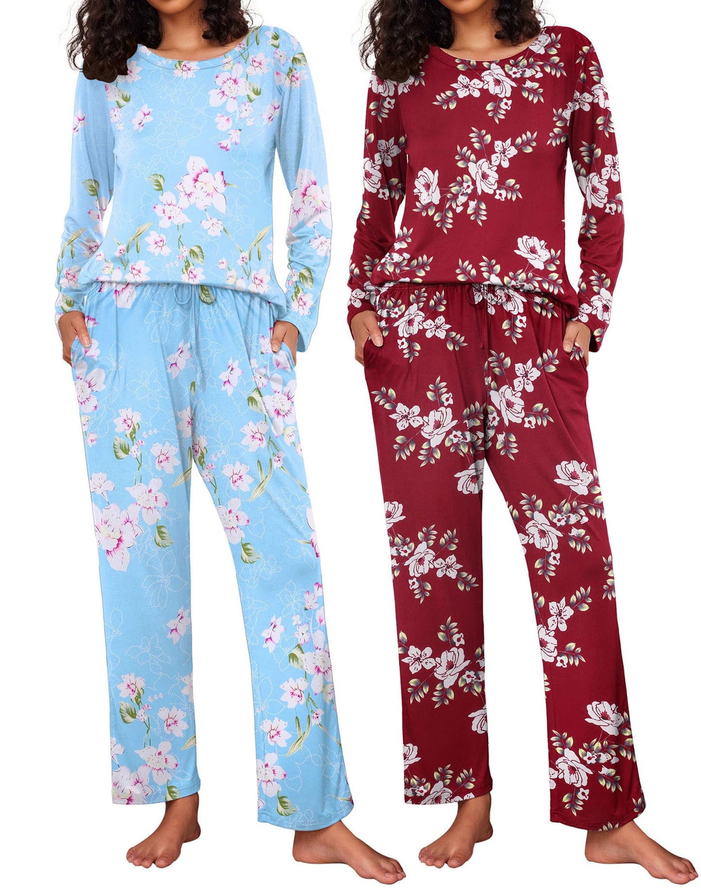 Ekouaer 2 Pack Women's Pajama Set Soft Long Sleeve Sleepwear Loungewear Pjs Sets with Pockets
