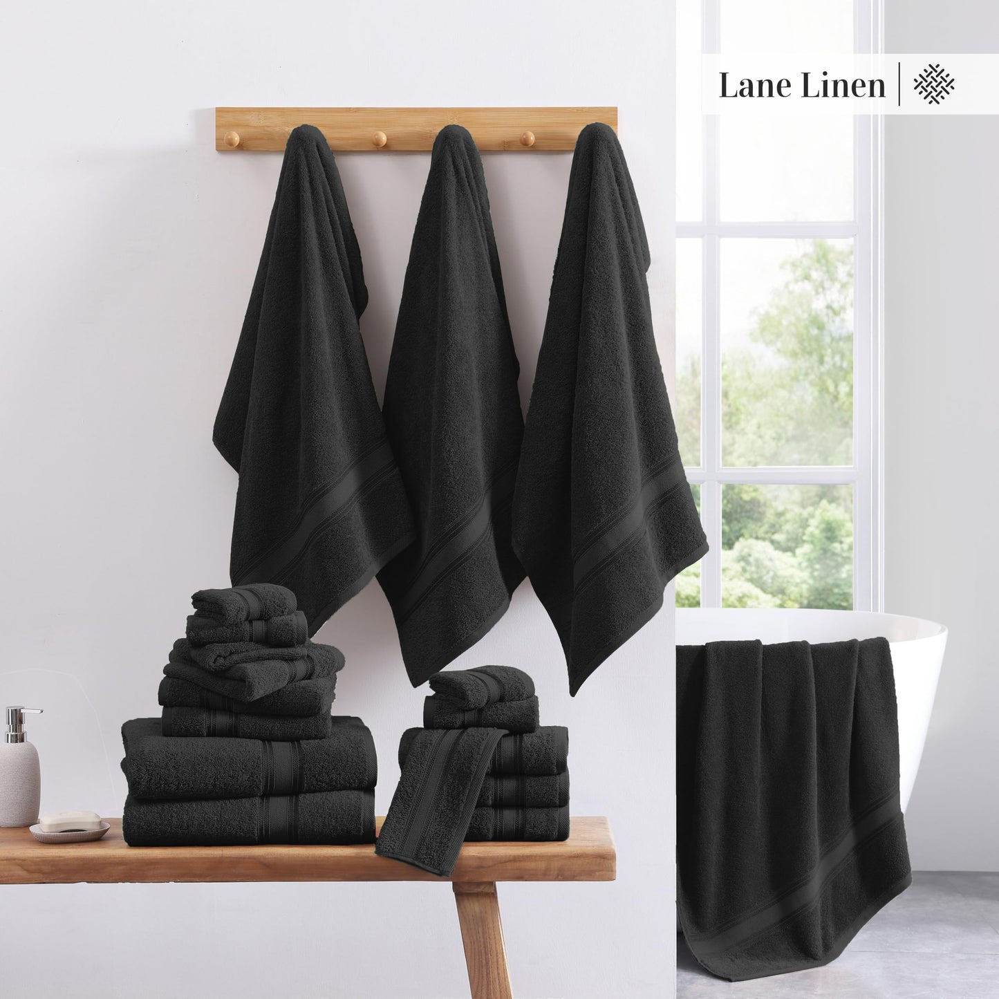 LANE LINEN Luxury Bath Towels Set - 6 Piece 100% CottonBathroom Zero Twist Shower Extra Absorbent Towel Super Soft 2 Hand Wash Cloths White