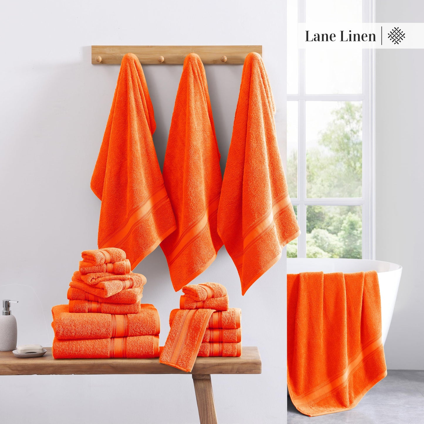 LANE LINEN Luxury Bath Towels Set - 6 Piece 100% CottonBathroom Zero Twist Shower Extra Absorbent Towel Super Soft 2 Hand Wash Cloths White