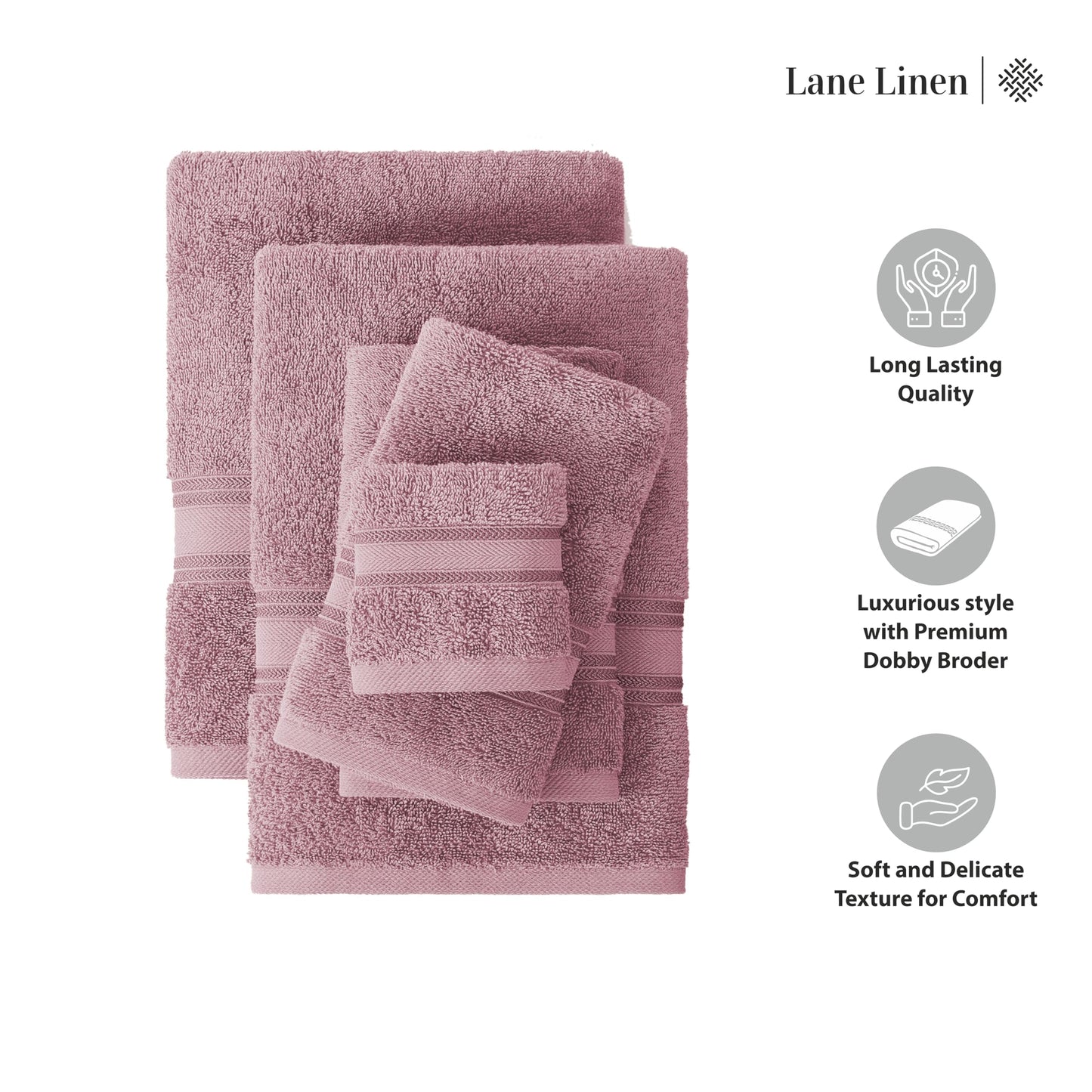 LANE LINEN Luxury Bath Towels Set - 6 Piece 100% CottonBathroom Zero Twist Shower Extra Absorbent Towel Super Soft 2 Hand Wash Cloths White