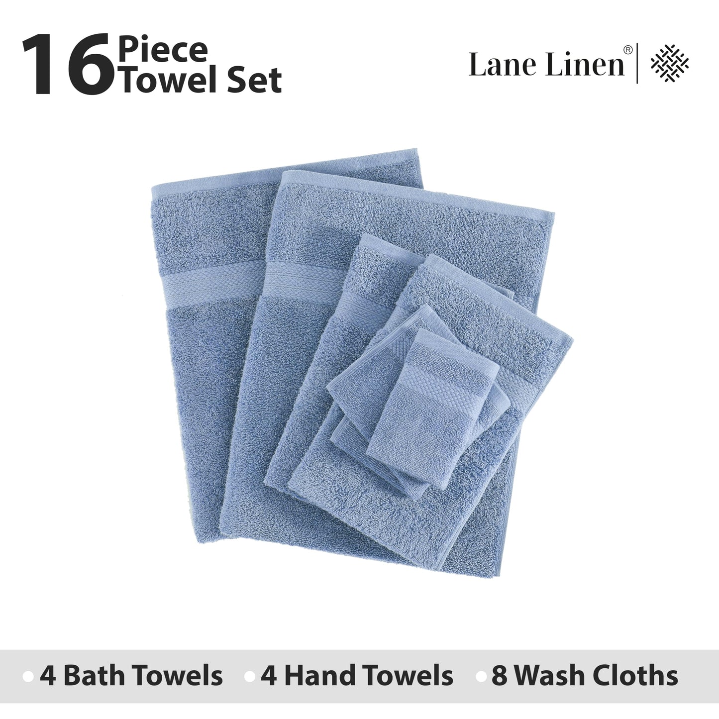 LANE LINEN 100% Cotton Bath Towels for Bathroom Set-Space Grey Bath Towel Set, 2 Luxury Bath Towels Extra Large, 4 Space Grey Hand Towels for Bathroom and 4 Washcloths Sets- 10 PC Bathroom Towels Set