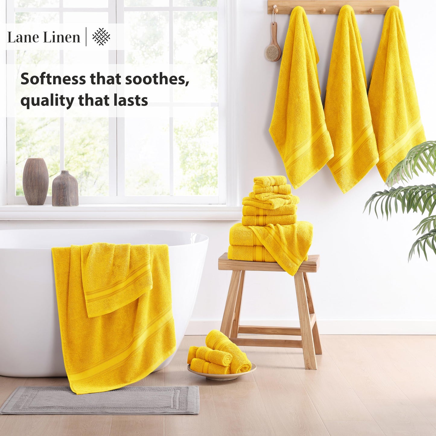 LANE LINEN Luxury Bath Towels Set - 6 Piece 100% CottonBathroom Zero Twist Shower Extra Absorbent Towel Super Soft 2 Hand Wash Cloths White