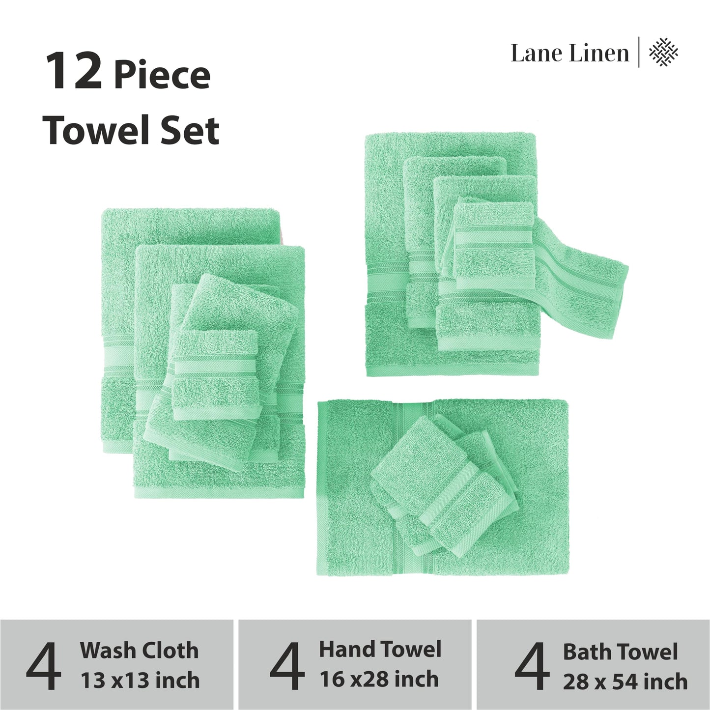 LANE LINEN Luxury Bath Towels Set - 6 Piece 100% CottonBathroom Zero Twist Shower Extra Absorbent Towel Super Soft 2 Hand Wash Cloths White