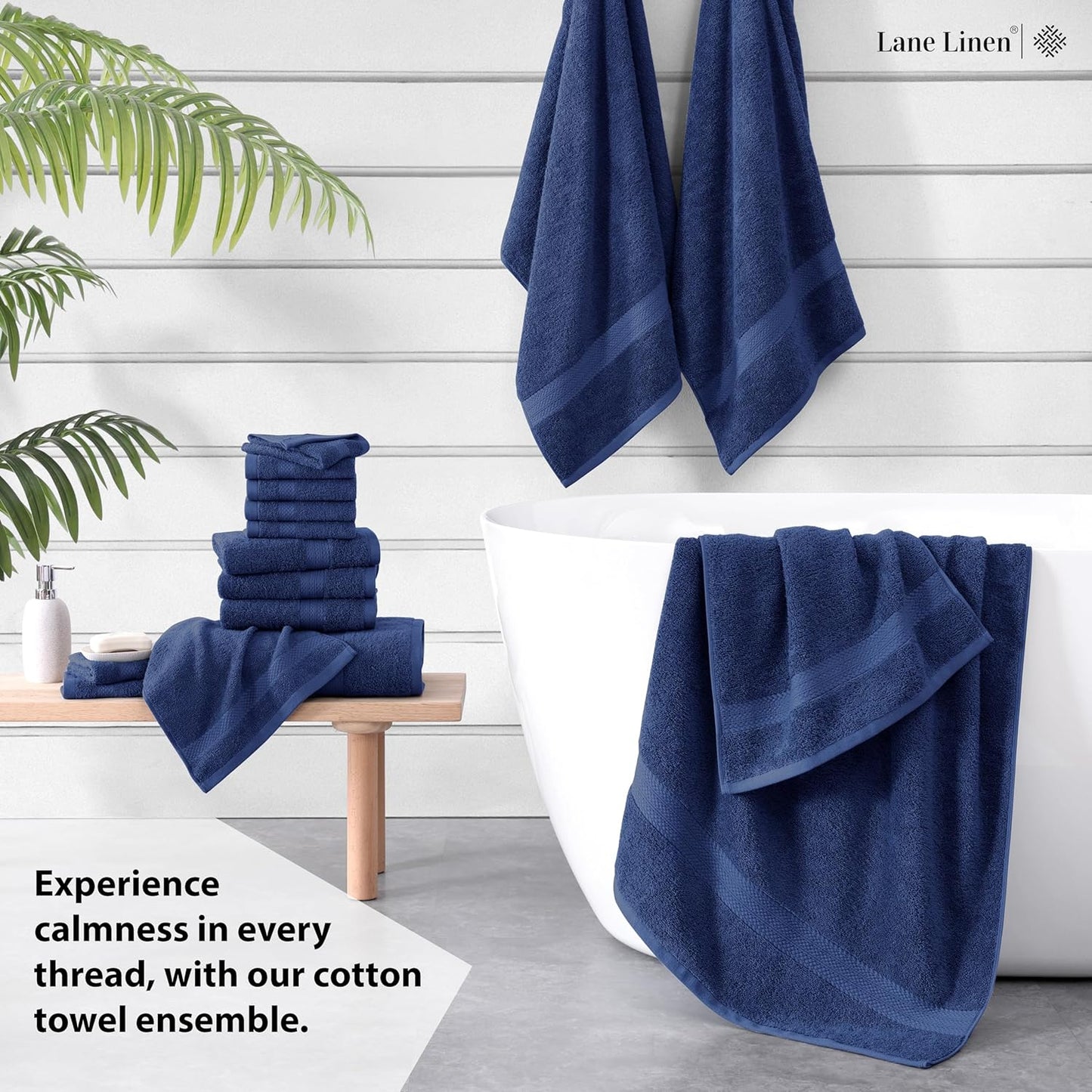 16 Piece Bath Towels - 100% Cotton Towels for Bathroom, Premium Quality Hotel Towels, Highly Absorbent Bathroom Towel Set, Super Soft, 4 Bath Towels, 4 Hand Towels, and 8 Wash Cloths - Navy