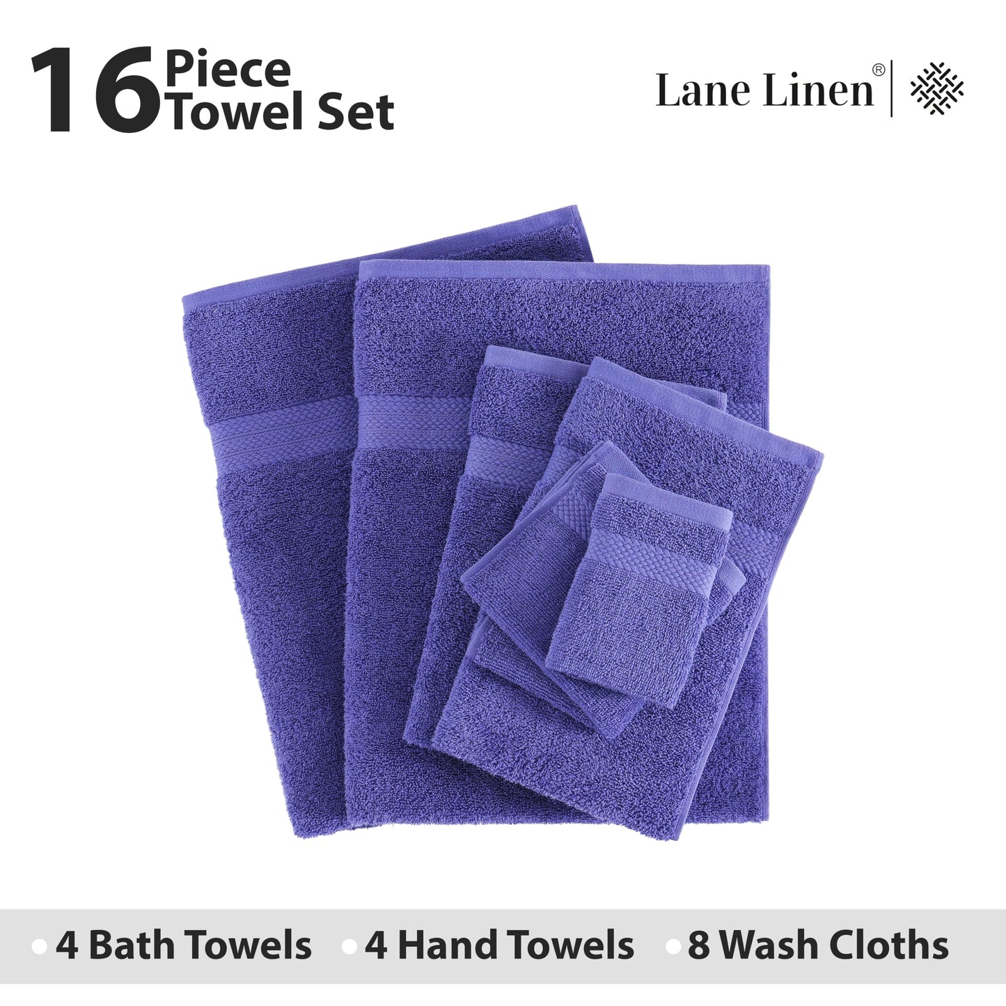 LANE LINEN 100% Cotton Bath Towels for Bathroom Set-Space Grey Bath Towel Set, 2 Luxury Bath Towels Extra Large, 4 Space Grey Hand Towels for Bathroom and 4 Washcloths Sets- 10 PC Bathroom Towels Set