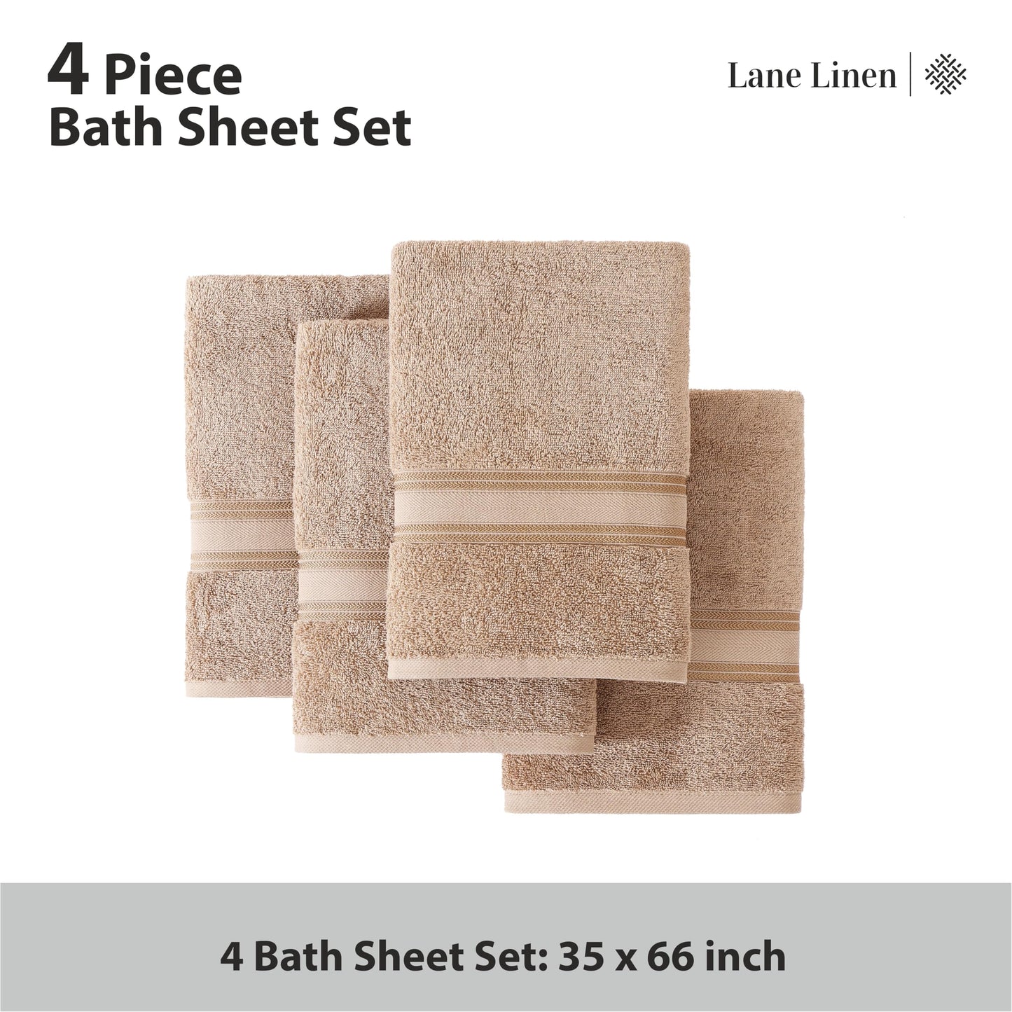 Bath Sheets - 100% Cotton Extra Large Bath Towels, 4 Piece Bath Sheet Set, Zero Twist, Quick Dry, Super Soft Shower Towels, Highly Absorbent Bathroom Towels, Hotel Spa Quality, 35 x 66 inch - Taupe