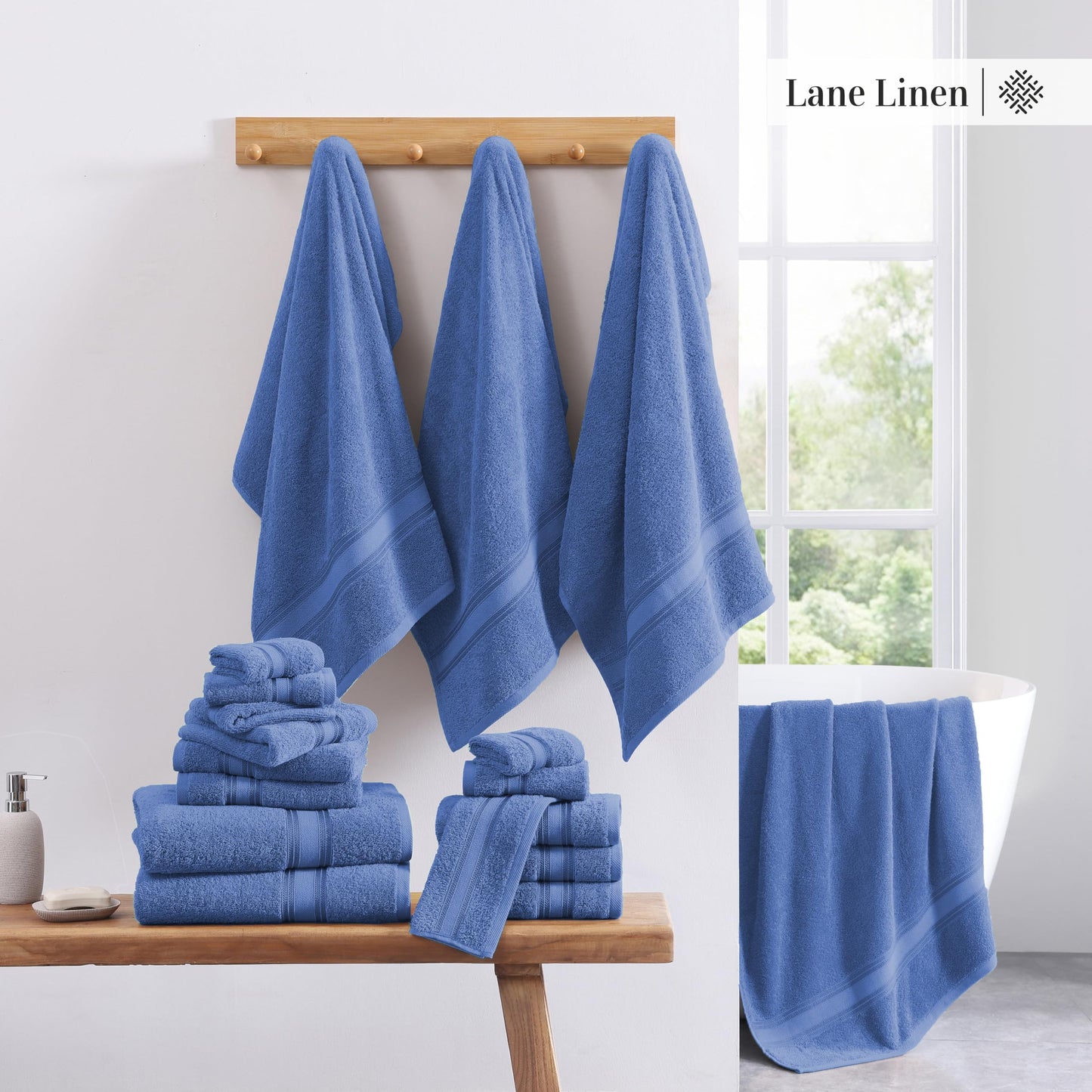 LANE LINEN Luxury Bath Towels Set - 6 Piece 100% CottonBathroom Zero Twist Shower Extra Absorbent Towel Super Soft 2 Hand Wash Cloths White