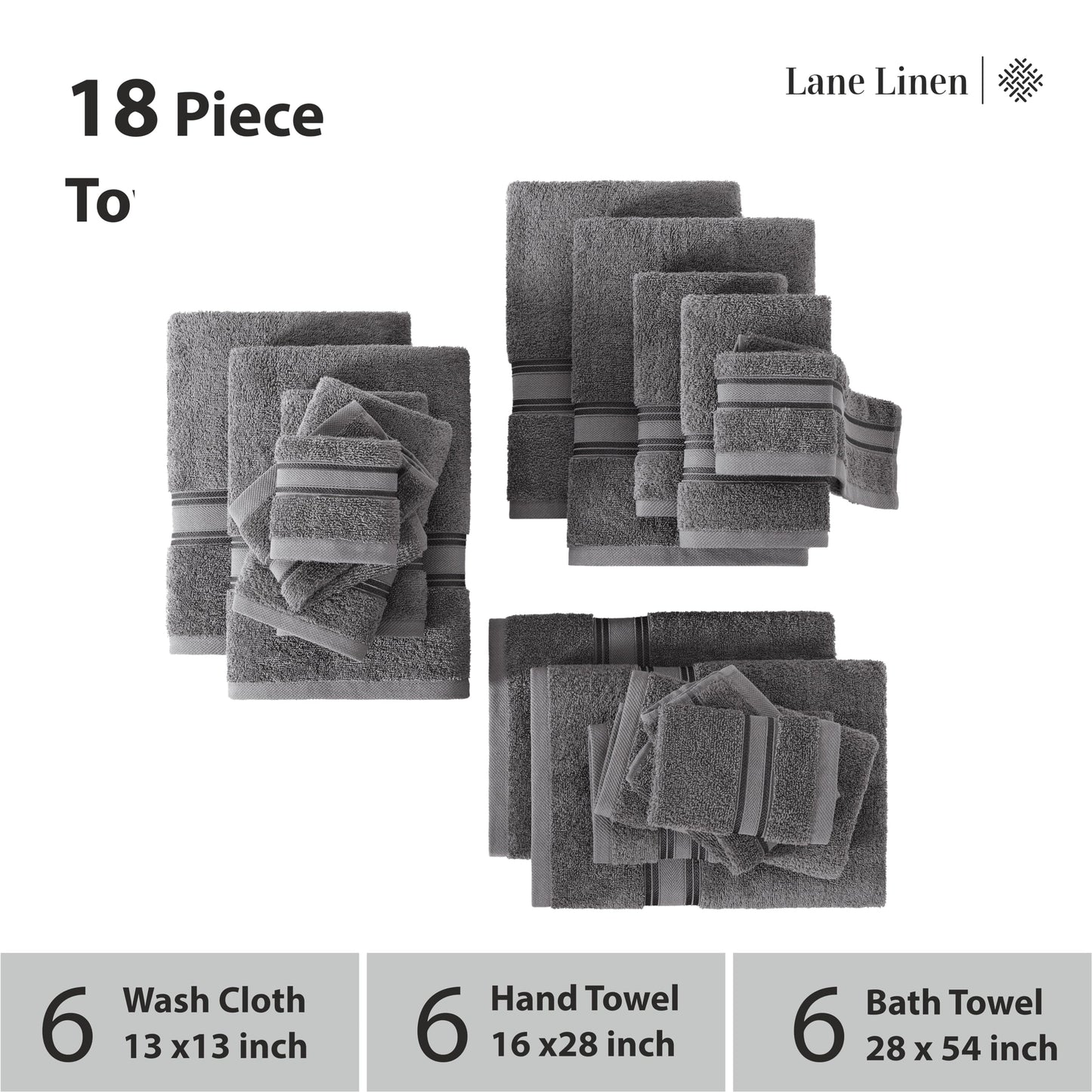 LANE LINEN Luxury Bath Towels Set - 6 Piece 100% CottonBathroom Zero Twist Shower Extra Absorbent Towel Super Soft 2 Hand Wash Cloths White