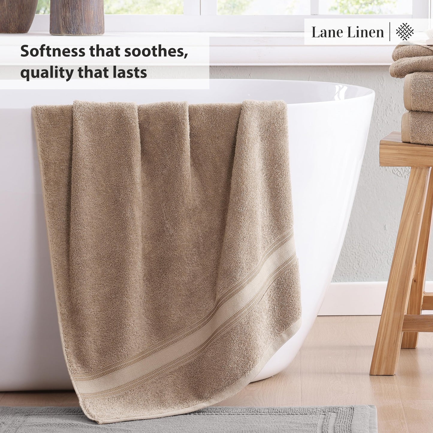 LANE LINEN Luxury Bath Towels Set - 6 Piece 100% CottonBathroom Zero Twist Shower Extra Absorbent Towel Super Soft 2 Hand Wash Cloths White