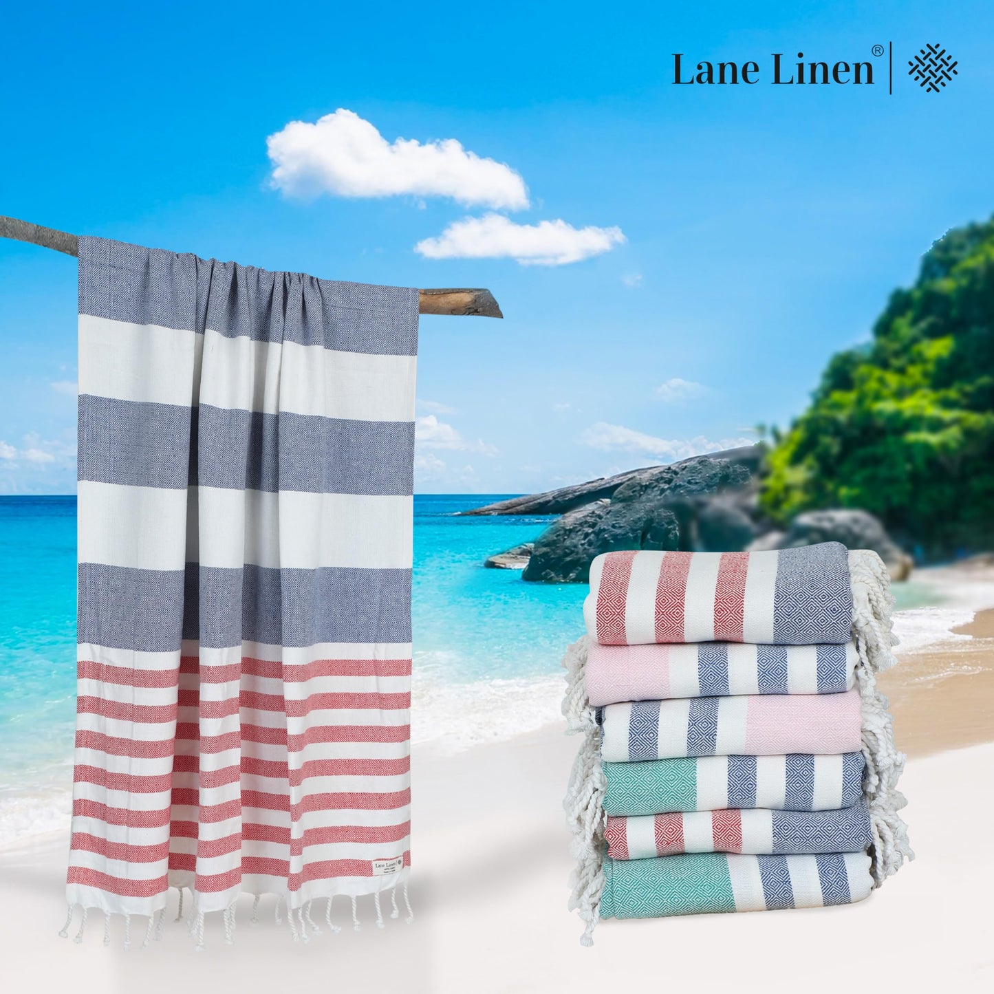 Lane Linen Beach Towels 6 Pack, 100% Cotton Oversized Beach Towel, Pre-Washed Large Beach Towel, Stylish Pool Towels For Adults, Quick Dry Beach Towel, Lightweight Travel Towel, 39"x71" - Multi Colors