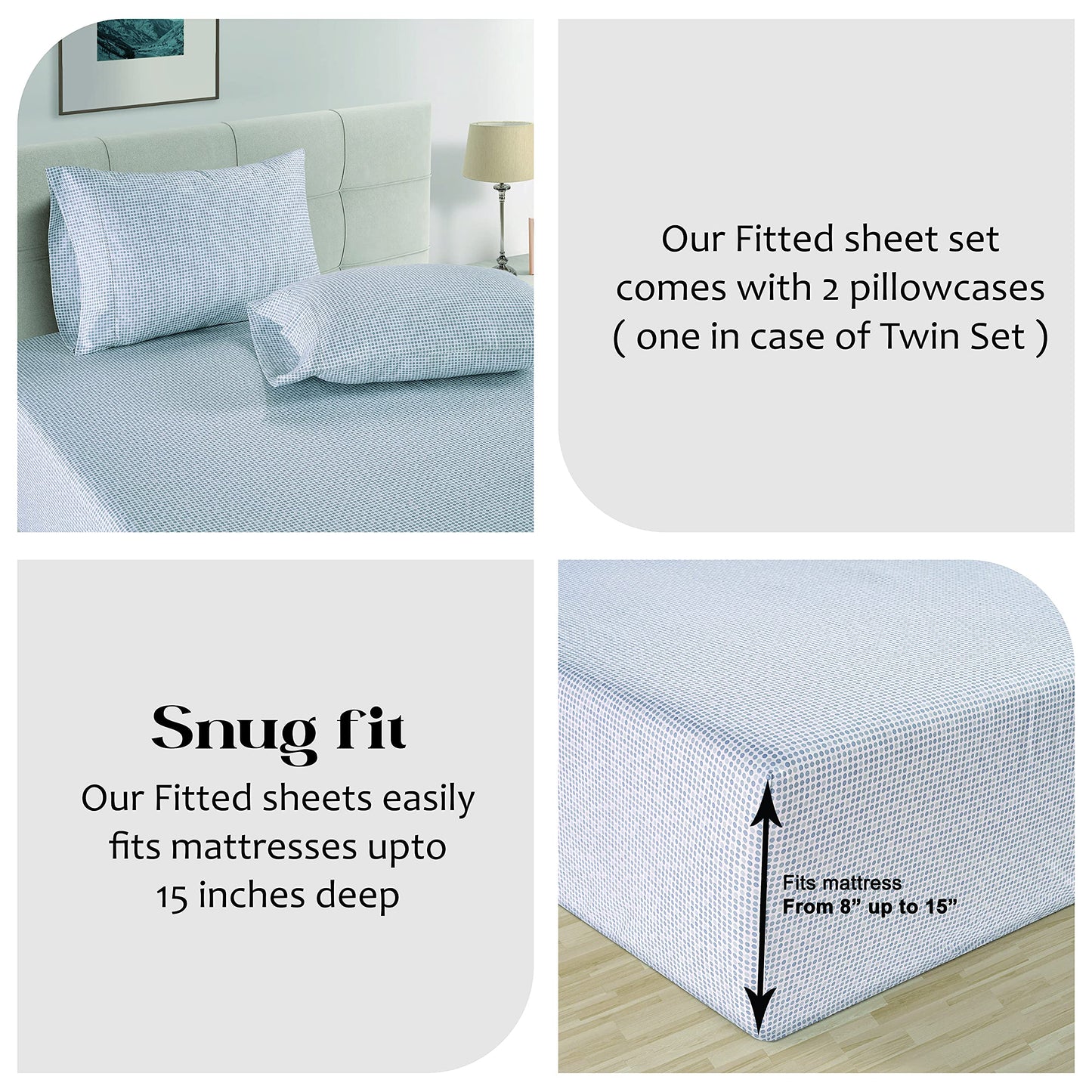 Lane Linen 100% Organic Cotton Fitted Sheet Queen Size only, 3-Piece Set (1 Fitted Sheet, 2 Pillowcases), Percale Weave, Cotton Sheet, Soft, Breathable, Fits Mattress Upto 15' Deep - White