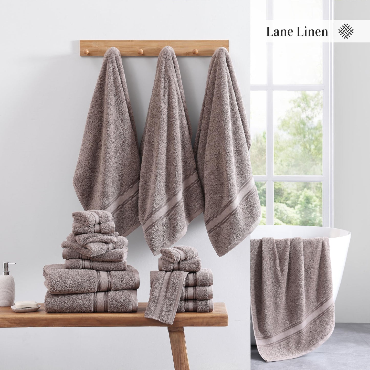 LANE LINEN Luxury Bath Towels Set - 6 Piece 100% CottonBathroom Zero Twist Shower Extra Absorbent Towel Super Soft 2 Hand Wash Cloths White