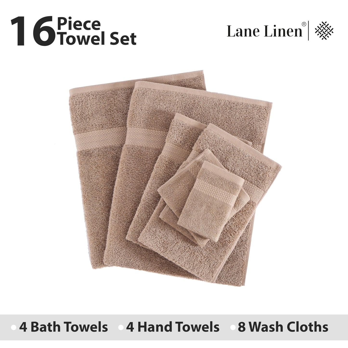 LANE LINEN 100% Cotton Bath Towels for Bathroom Set-Space Grey Bath Towel Set, 2 Luxury Bath Towels Extra Large, 4 Space Grey Hand Towels for Bathroom and 4 Washcloths Sets- 10 PC Bathroom Towels Set