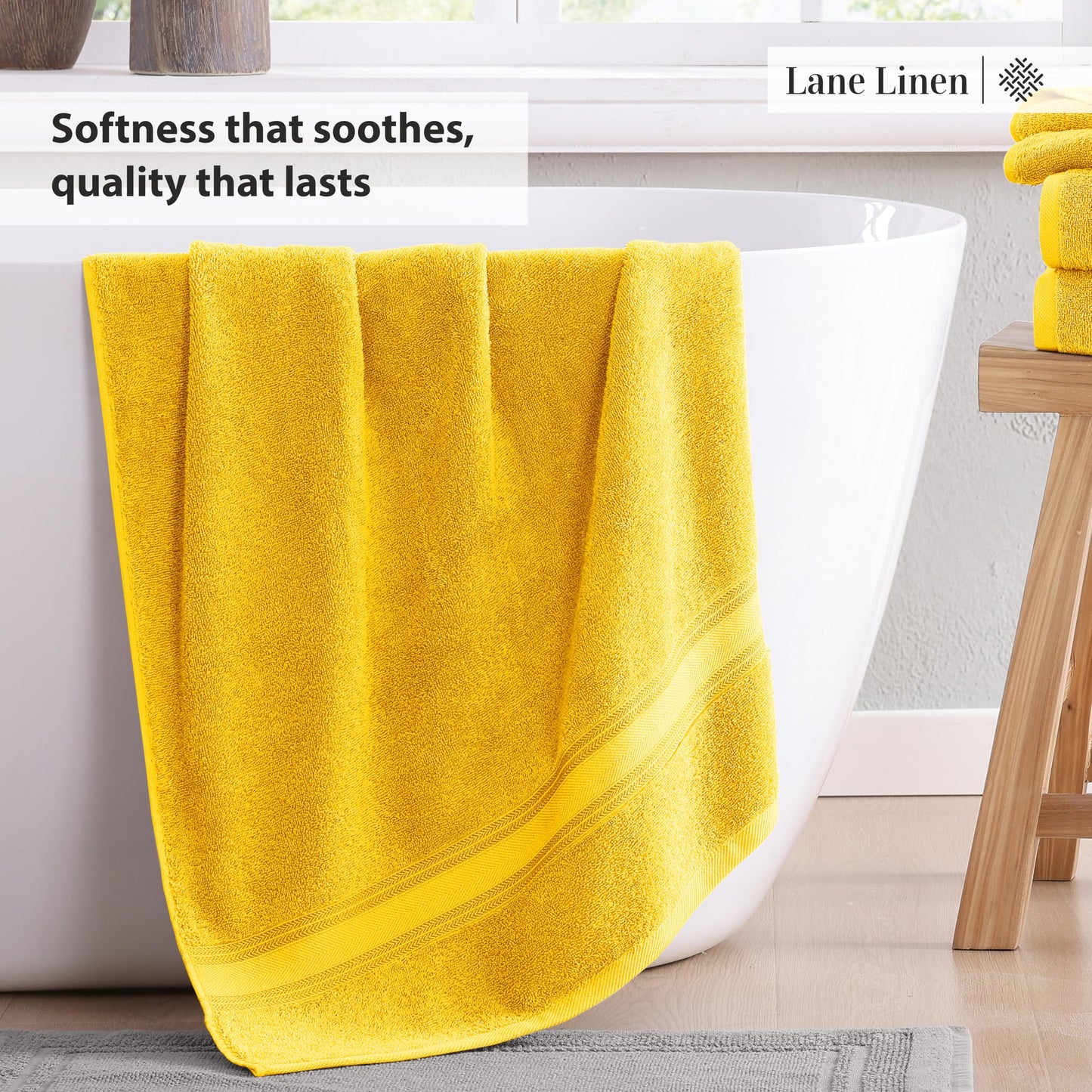 LANE LINEN Luxury Bath Towels Set - 6 Piece 100% CottonBathroom Zero Twist Shower Extra Absorbent Towel Super Soft 2 Hand Wash Cloths White