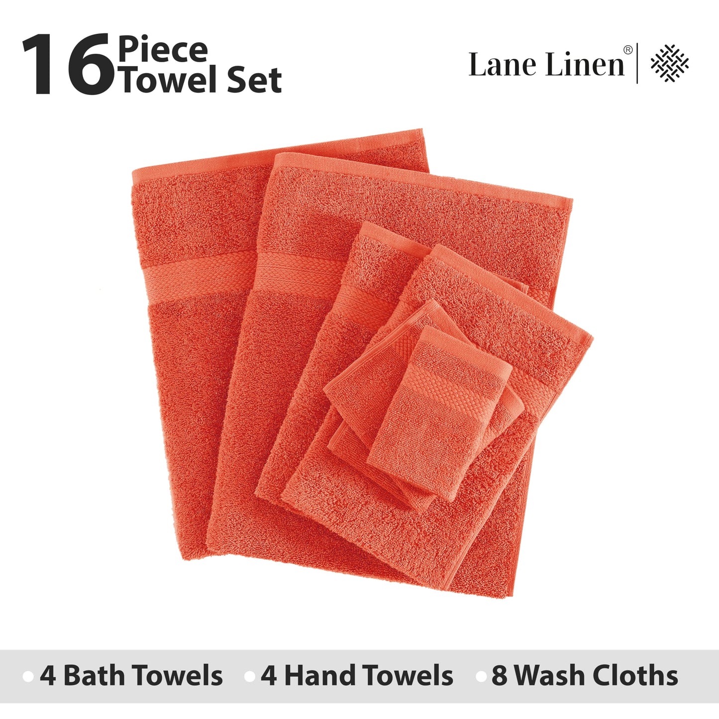 LANE LINEN 100% Cotton Bath Towels for Bathroom Set-Space Grey Bath Towel Set, 2 Luxury Bath Towels Extra Large, 4 Space Grey Hand Towels for Bathroom and 4 Washcloths Sets- 10 PC Bathroom Towels Set