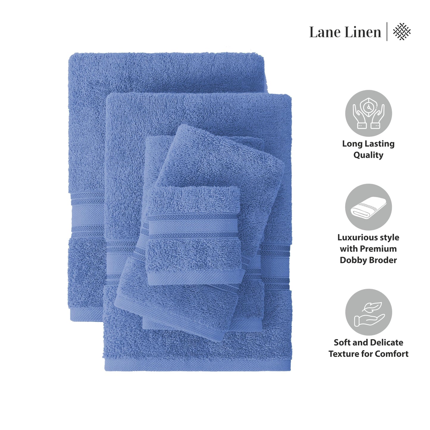 LANE LINEN Luxury Bath Towels Set - 6 Piece 100% CottonBathroom Zero Twist Shower Extra Absorbent Towel Super Soft 2 Hand Wash Cloths White