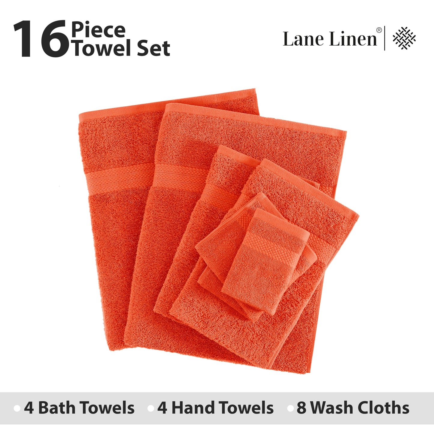 LANE LINEN 100% Cotton Bath Towels for Bathroom Set-Space Grey Bath Towel Set, 2 Luxury Bath Towels Extra Large, 4 Space Grey Hand Towels for Bathroom and 4 Washcloths Sets- 10 PC Bathroom Towels Set