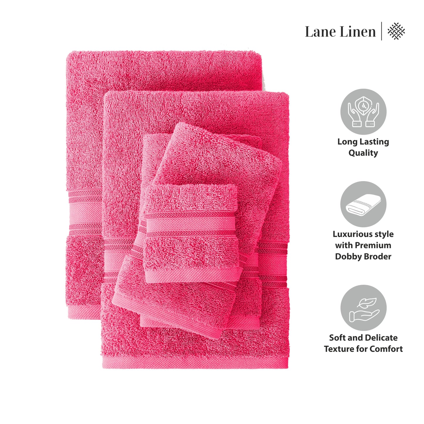 LANE LINEN Luxury Bath Towels Set - 6 Piece 100% CottonBathroom Zero Twist Shower Extra Absorbent Towel Super Soft 2 Hand Wash Cloths White