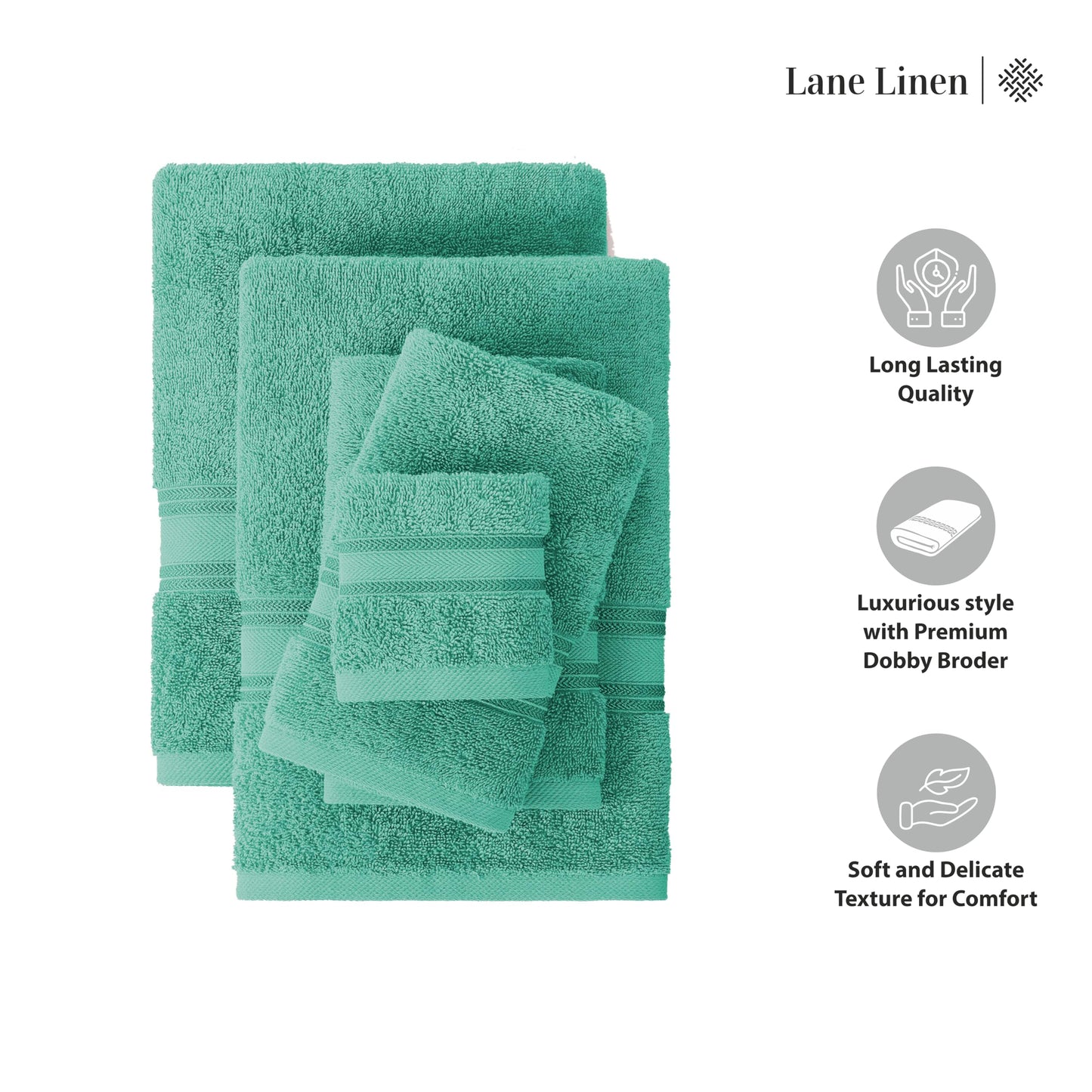 LANE LINEN Luxury Bath Towels Set - 6 Piece 100% CottonBathroom Zero Twist Shower Extra Absorbent Towel Super Soft 2 Hand Wash Cloths White