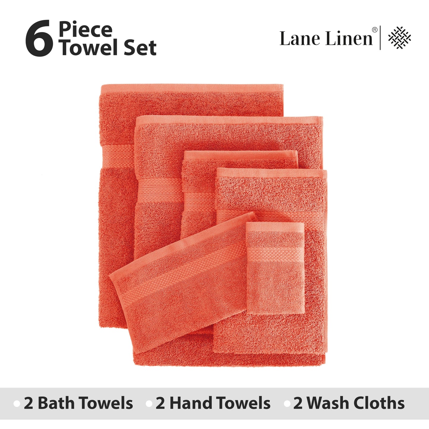 6 Piece Bath Towel Set - 100% Cotton Bathroom Towels, Extra Large Bath Towels, Hotel Towels, 2 Bath Towels Bathroom Sets, 2 Hand Towel for Bathroom, 2 Wash Cloths for Your Body and face - Rust